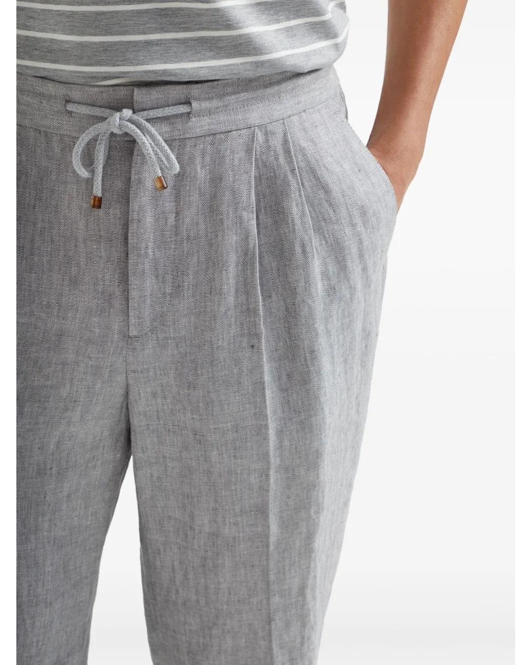Brunello Cucinelli Gray Drawstring Trousers for men
