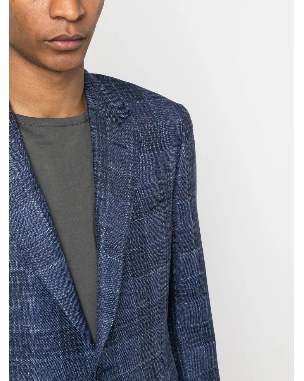 Canali Blue Single-Breasted Plaid Blazer for men