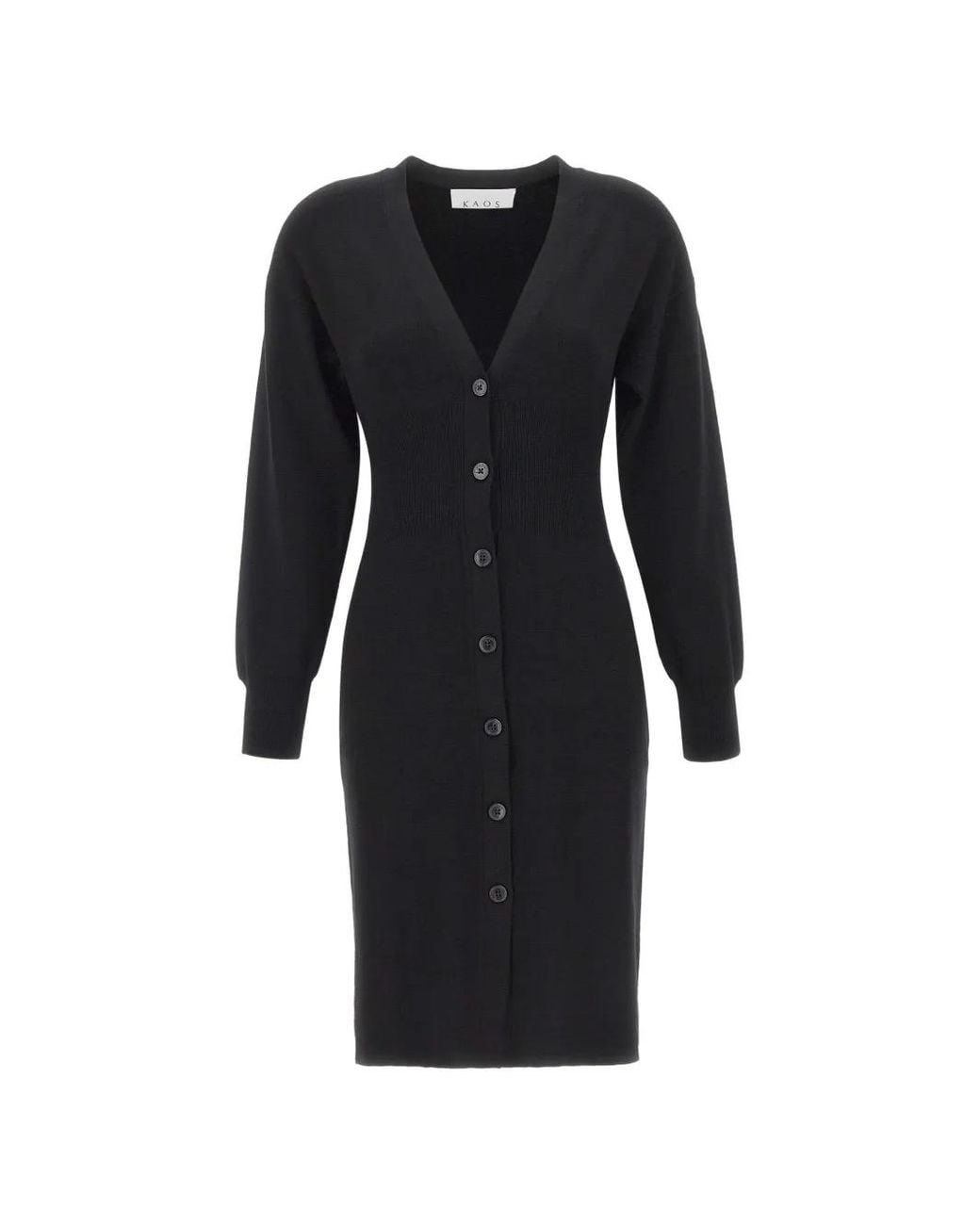 Kaos Black Button-Up V-Neck Midi Dress