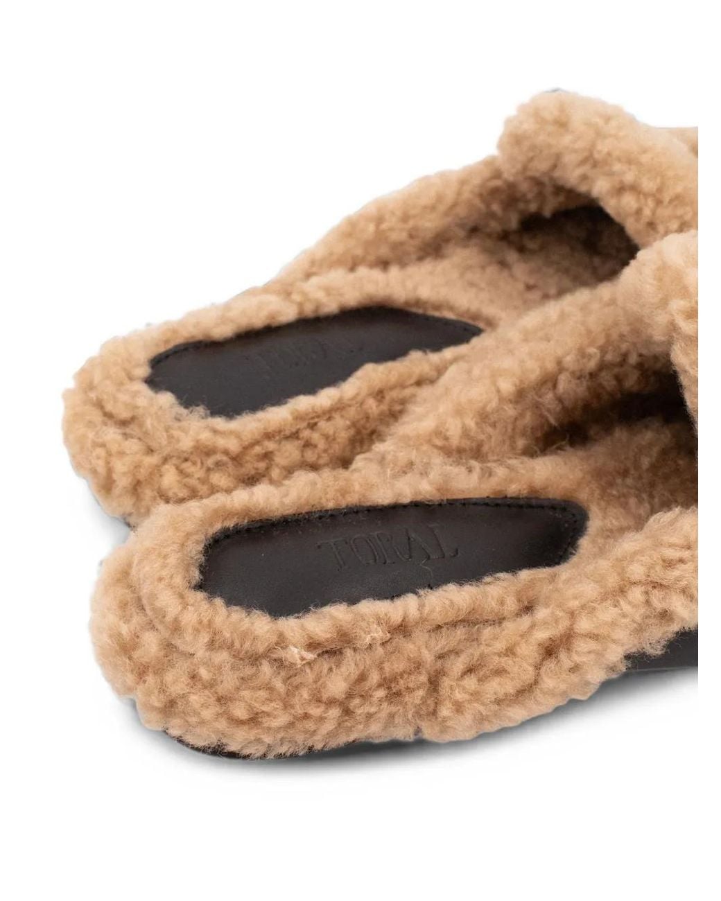 Toral Shoes White Daphne Shearling-Trim Leather Slippers