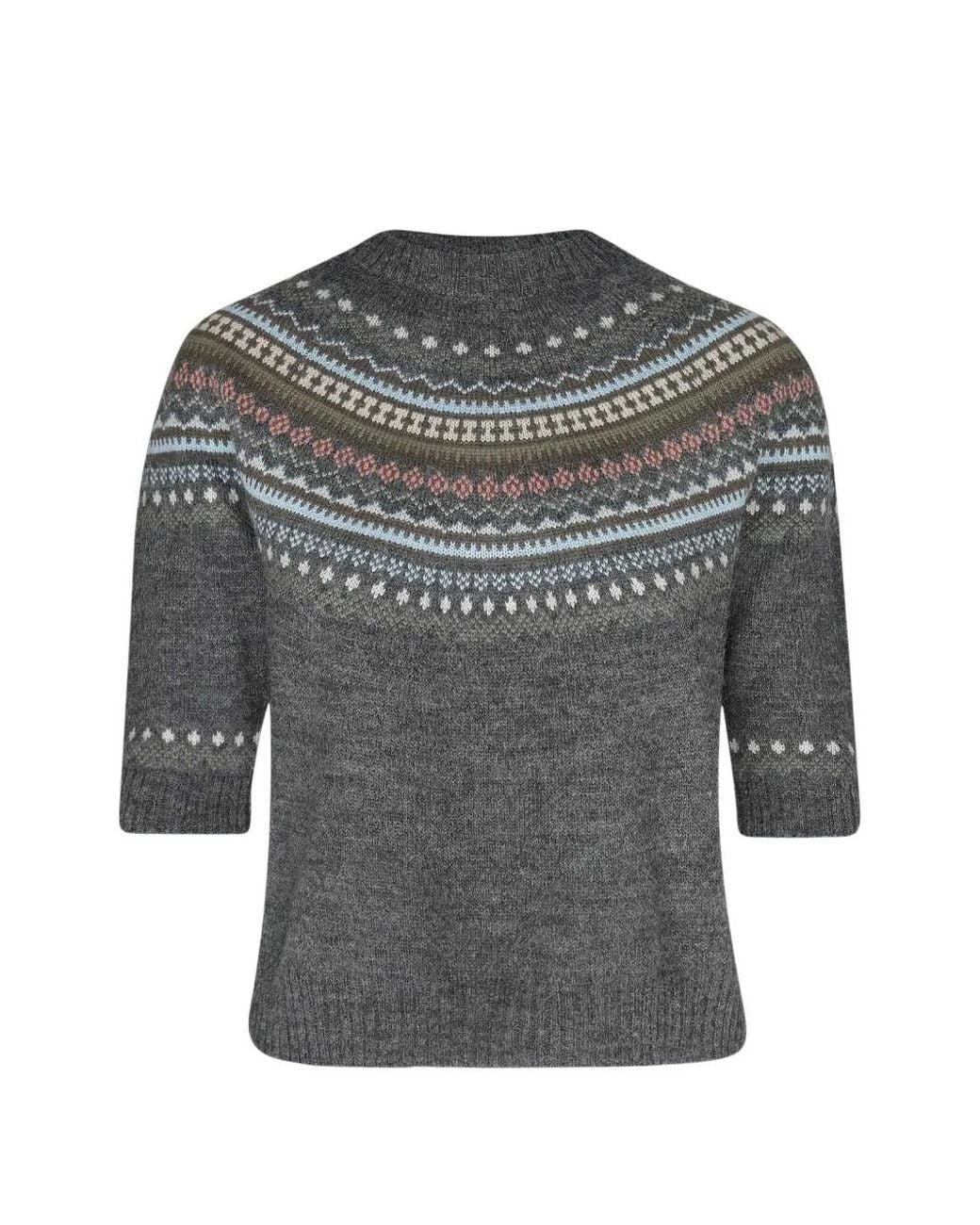 Weekend by Maxmara Gray Jacquard-Knit Short-Sleeve Sweater