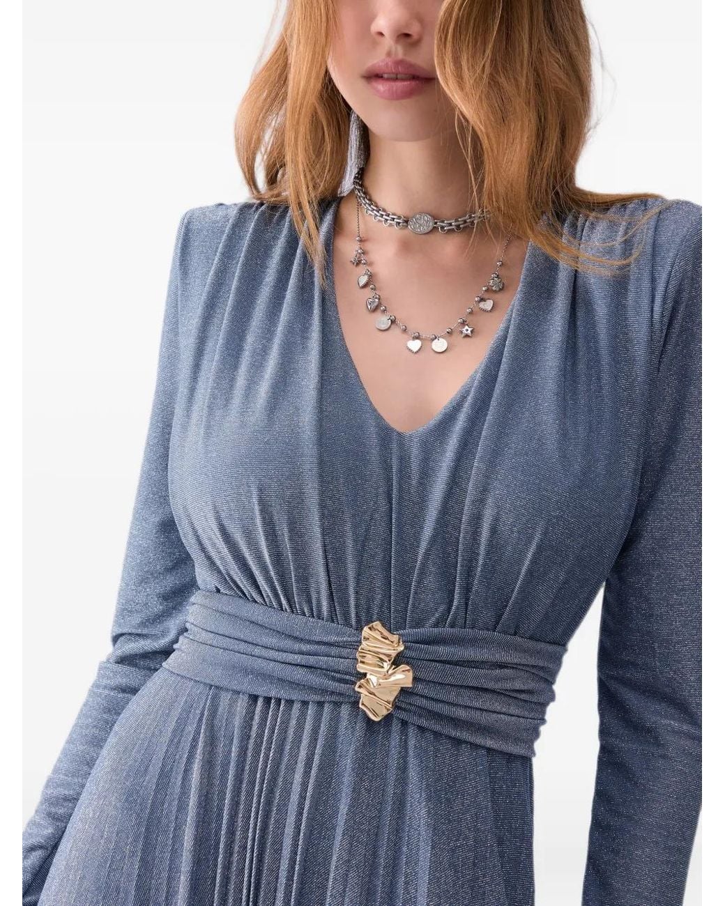 Liu Jo Blue Long Pleated Lurex Dress