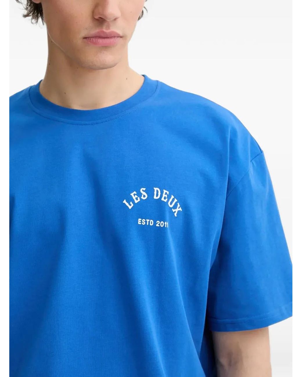 Les Deux Blue Logo-Print Crew-Neck T-Shirt for men