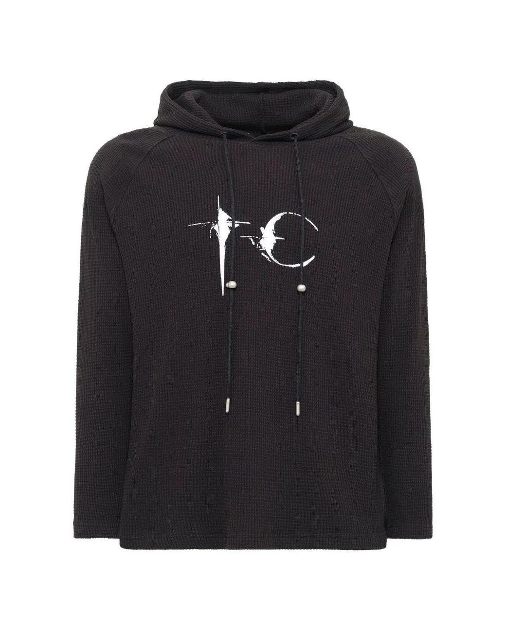 THUG CLUB Black Waffle-Knit Logo-Print Hoodie for men