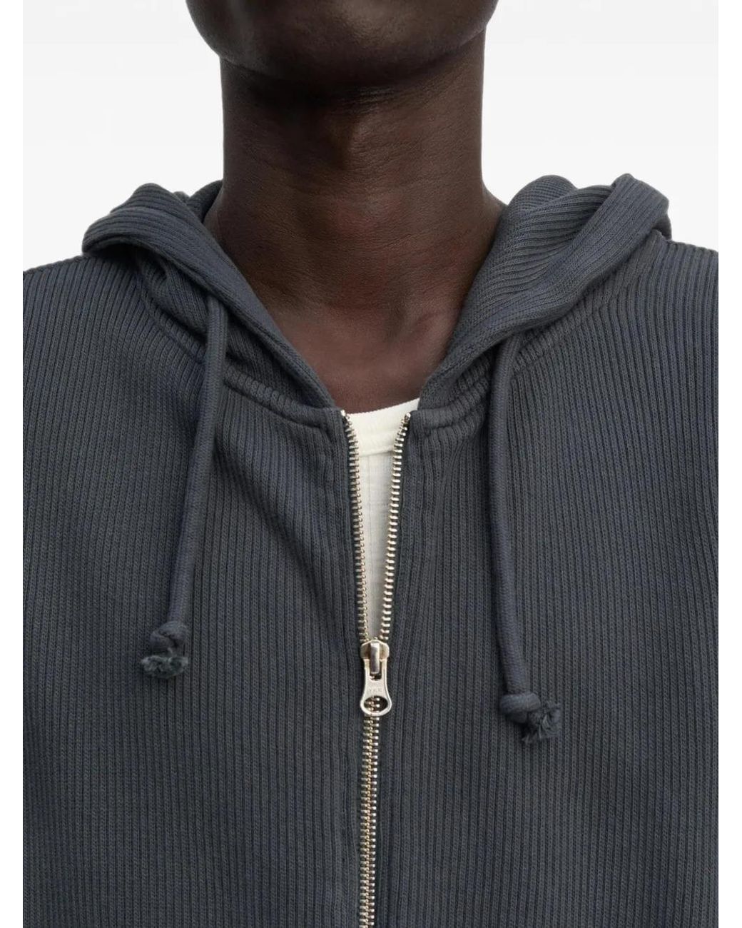 Another Aspect Gray Ribbed-Knit Zip Hoodie for men