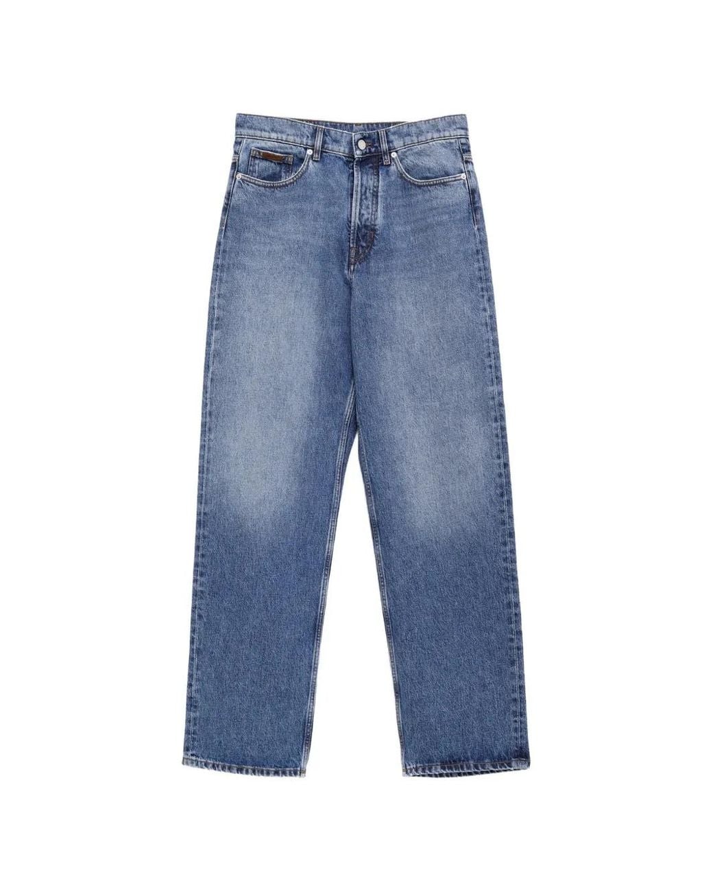 Moncler Blue Logo-Patch Straight-Leg Jeans for men