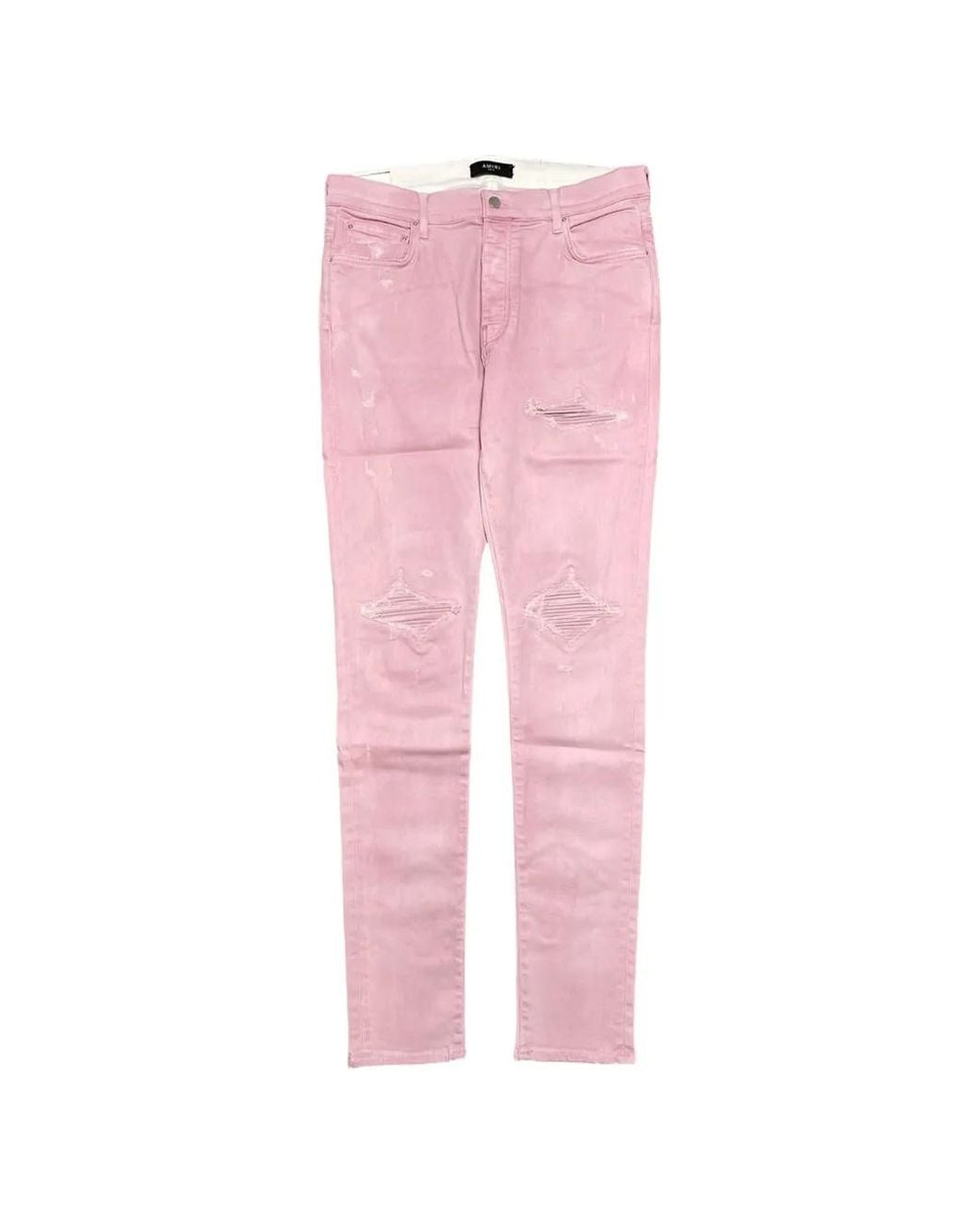 Amiri Pink Distressed Straight-Leg Jeans for men