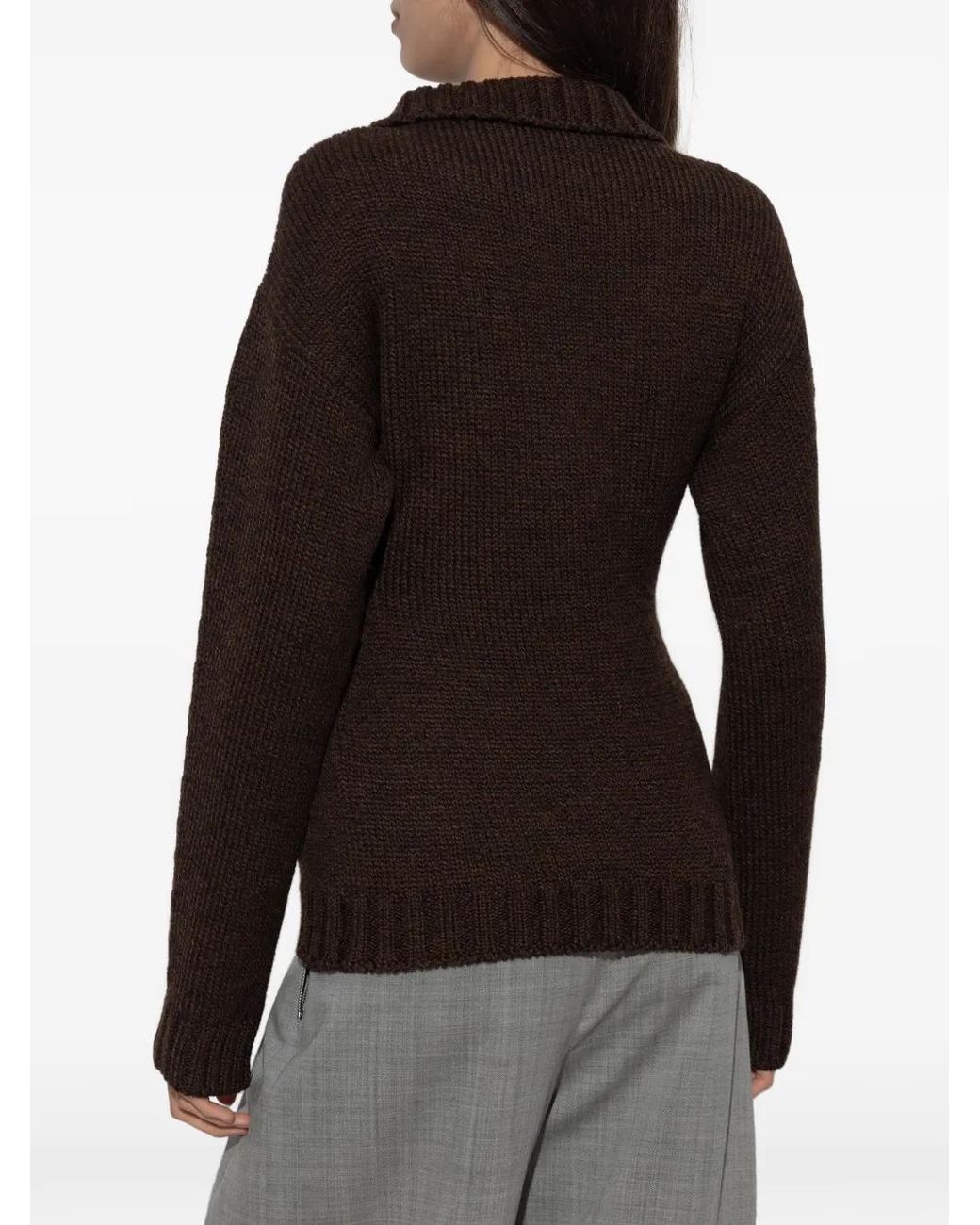 Jil Sander Black Half-Zip Ribbed-Knit Sweater