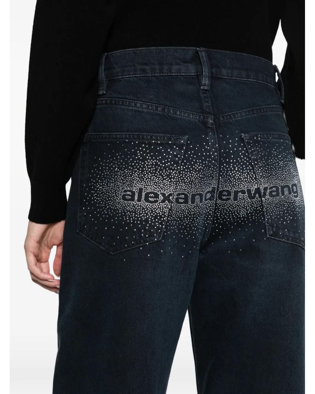 Alexander Wang Blue Float Mid-Rise Relaxed Crystal Hotfix Logo Fly Jeans