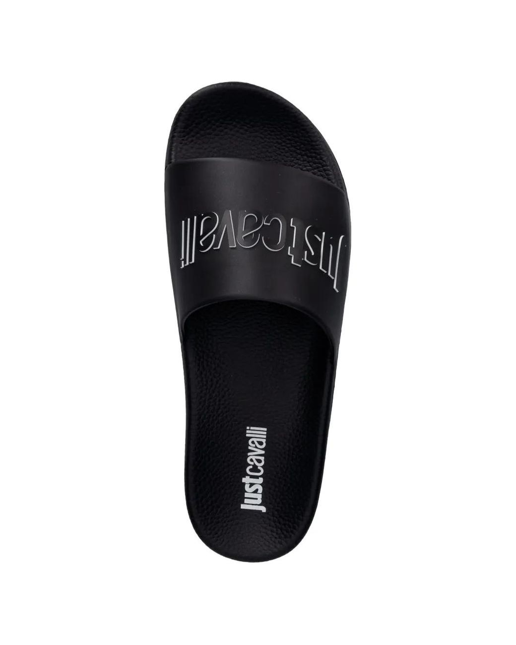 Just Cavalli Black Logo-Embossed Slides