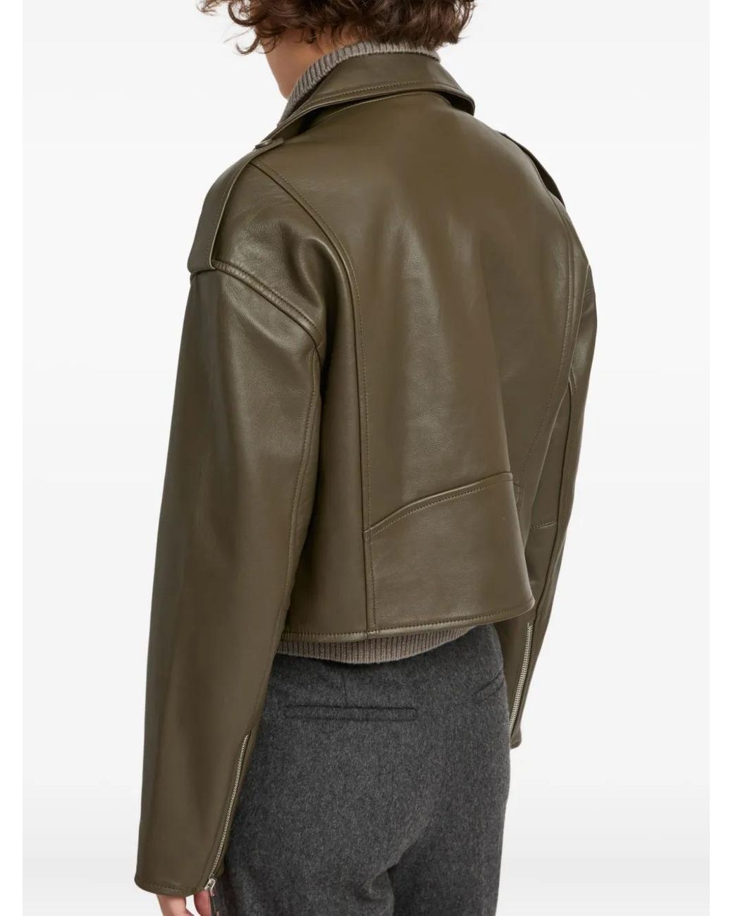 Yves Salomon Green Leather Biker Jacket