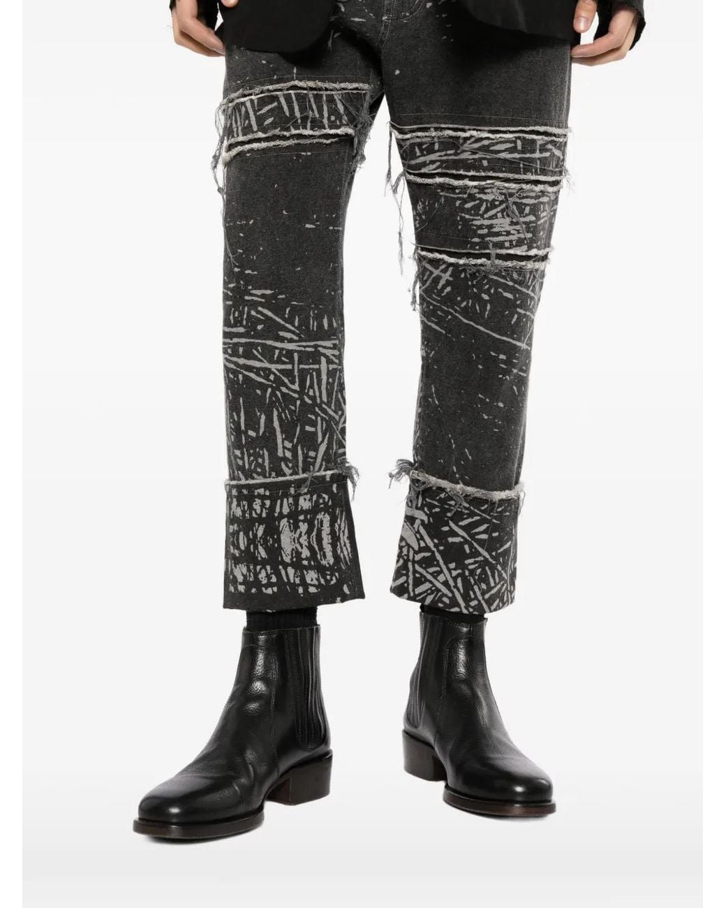 Nude:mm Gray All-Over Graphic-Print Trousers for men