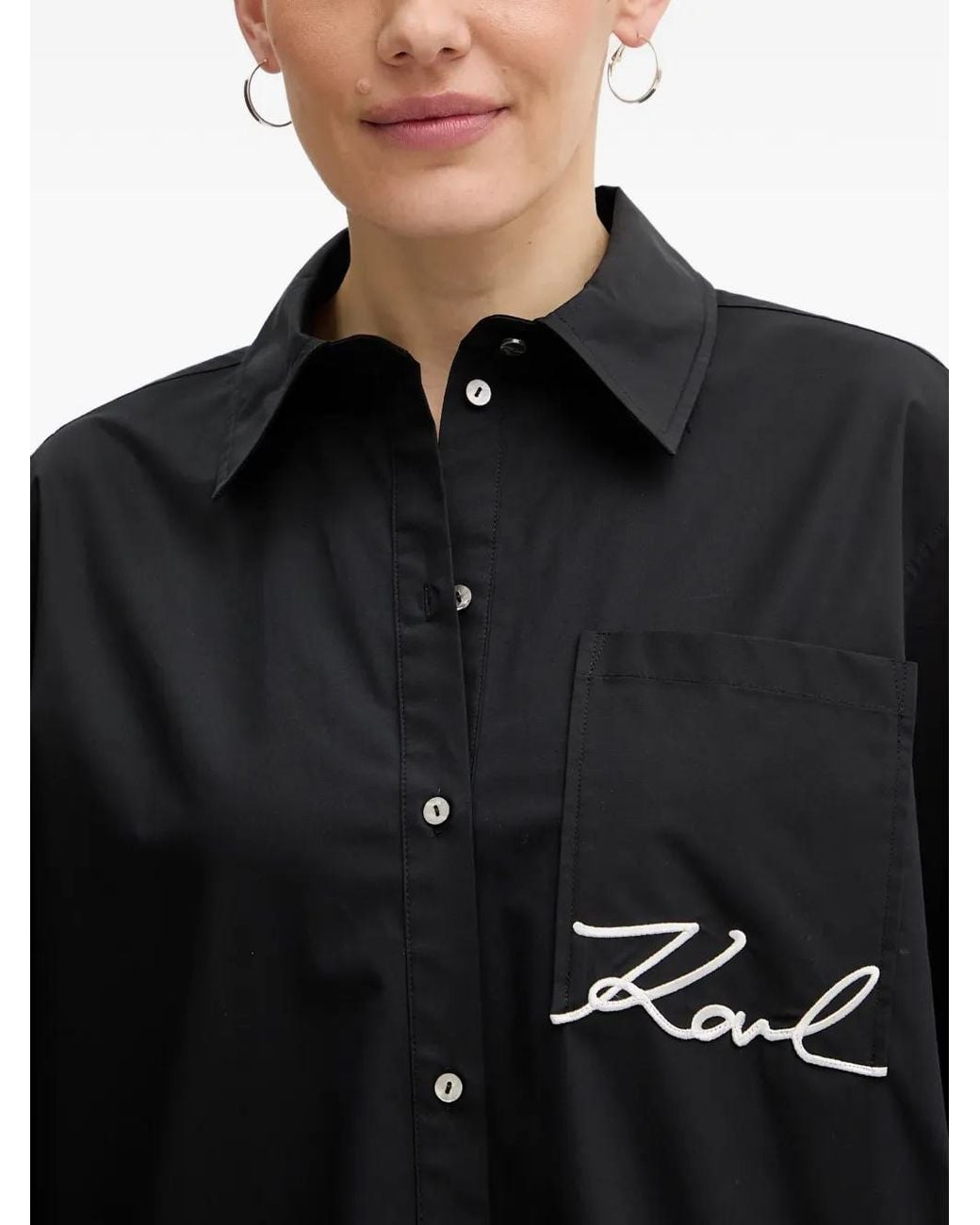 Karl Lagerfeld Black Pocket Logo-Embroidered Shirt