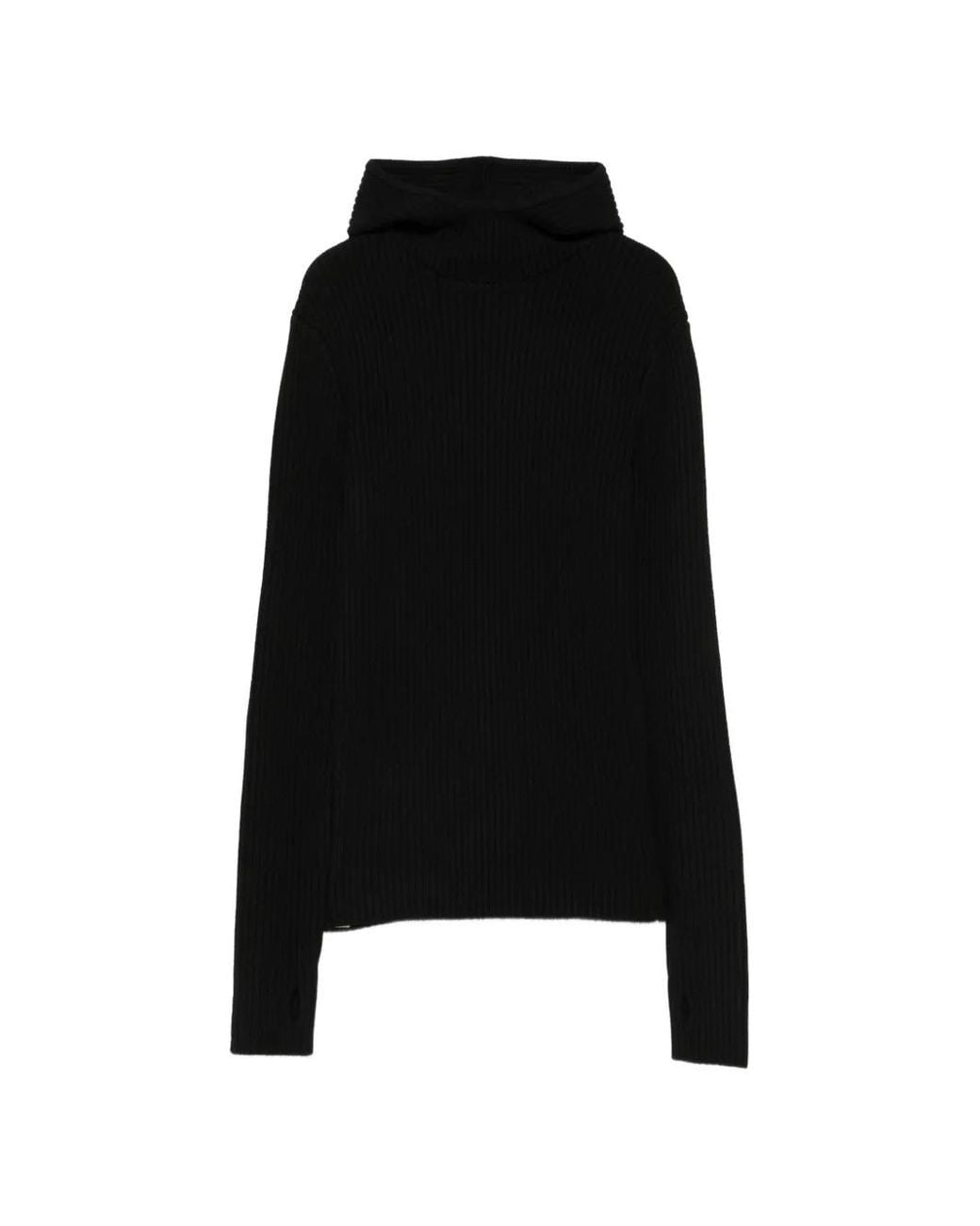 Frankie Shop Black Larice Hooded Ribbed-Knit Sweater