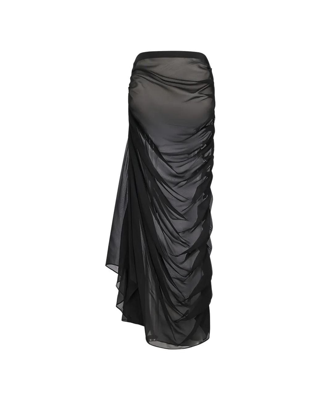 GIUSEPPE DI MORABITO Black Ruched Draped Silk Maxi Skirt
