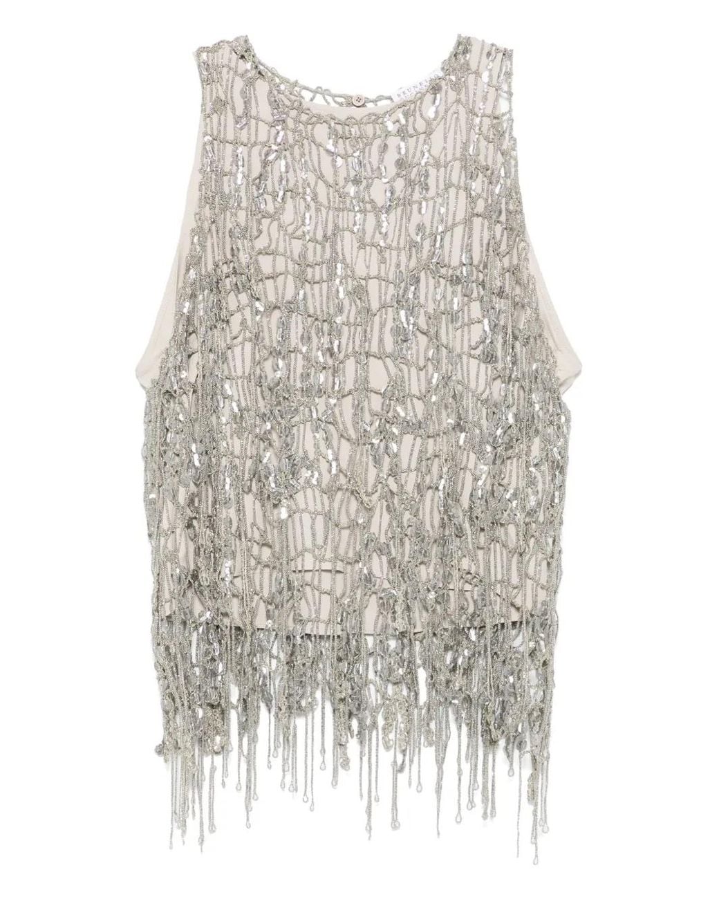 Brunello Cucinelli White Monili-Chain Detailed Top