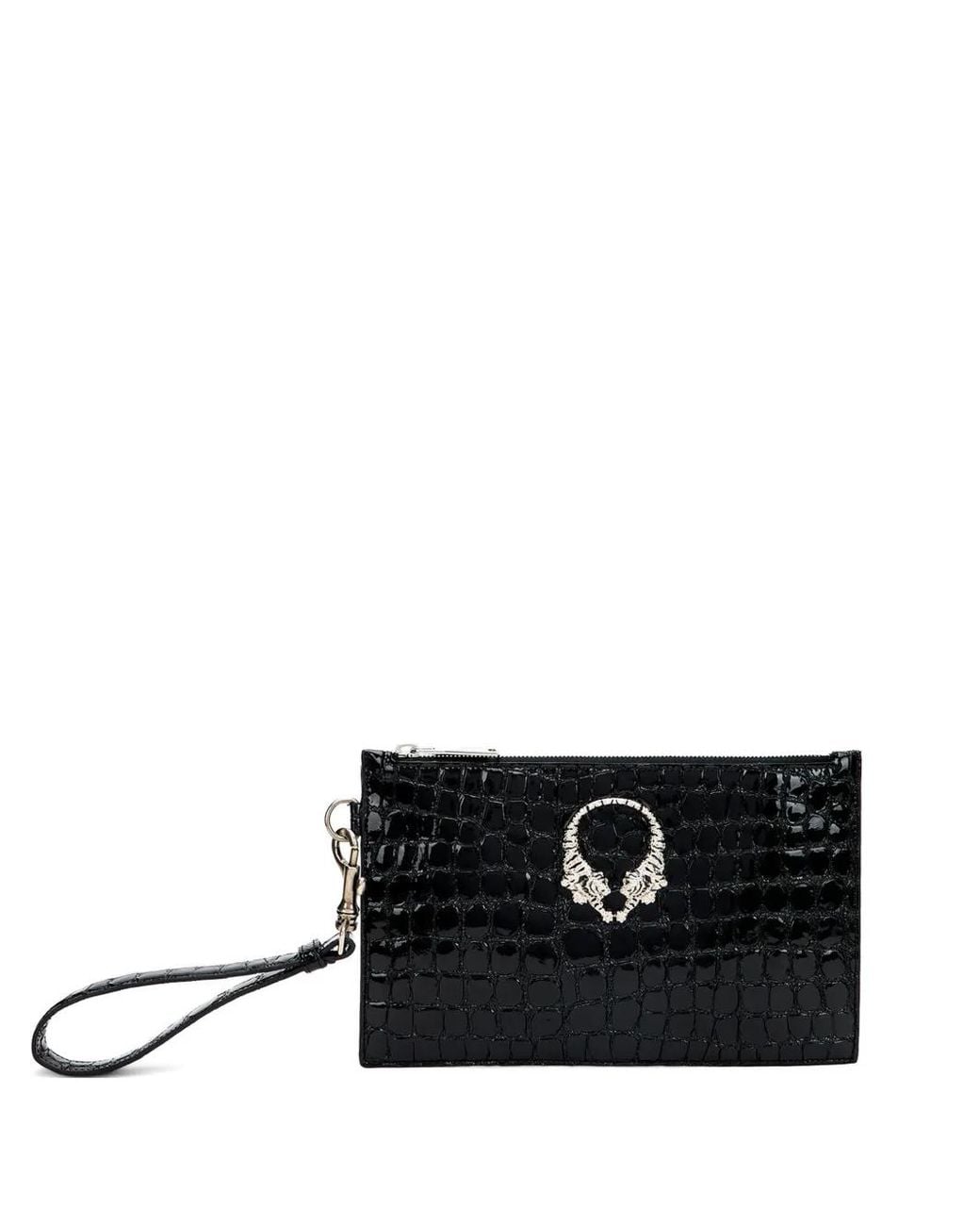 Roberto Cavalli Black Croc-Effect Tiger-Motif Clutch Bag