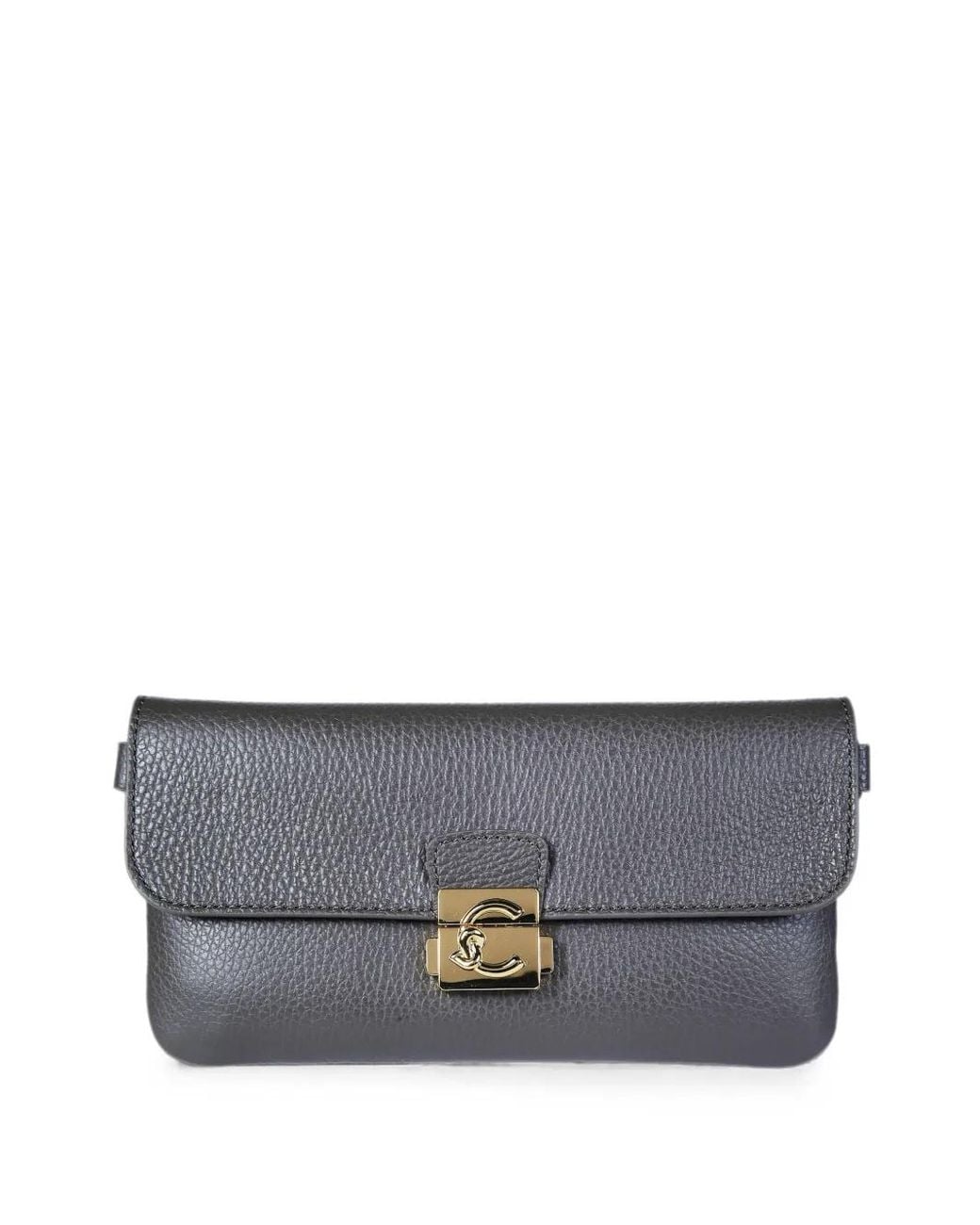 Coccinelle Gray C-Me Lock Grained Leather Shoulder Bag