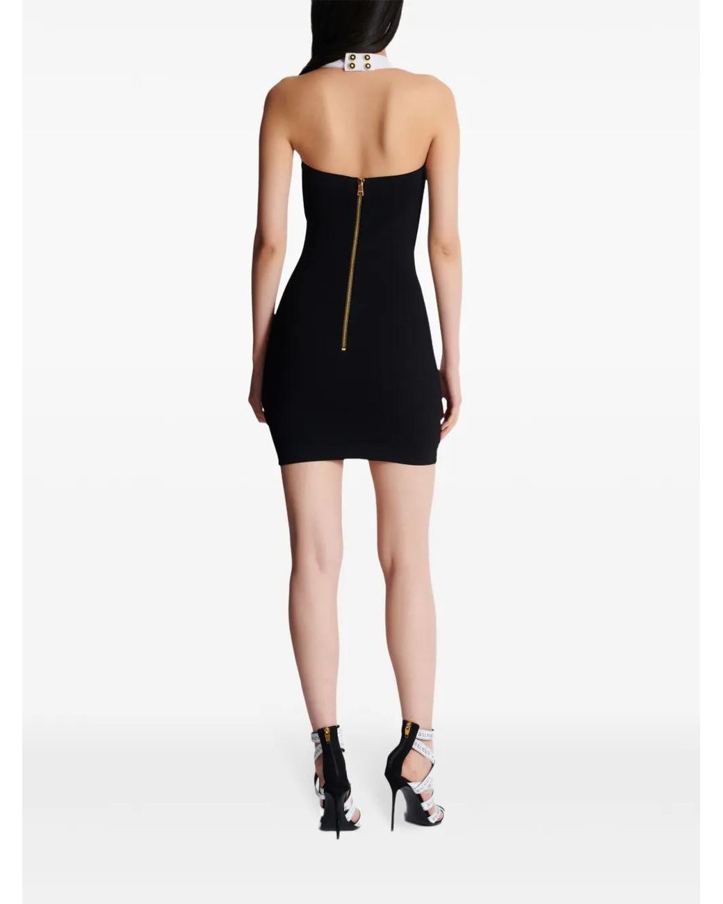 Balmain Black Two-Tone Halterneck Knit Mini Dress