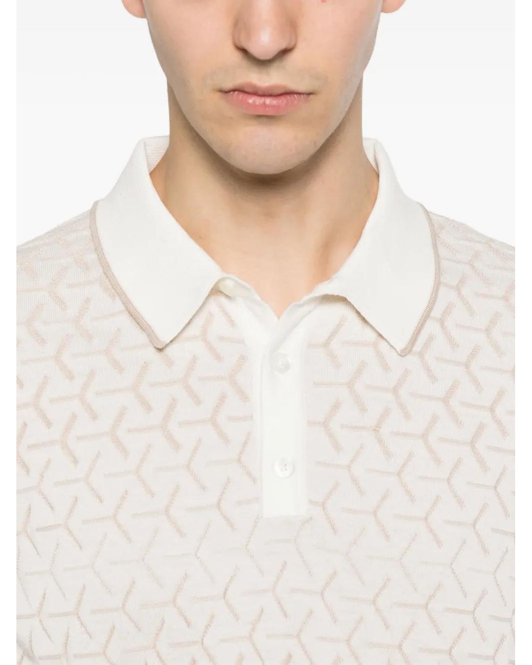 Panicale White Geometric-Pattern Polo Shirt for men