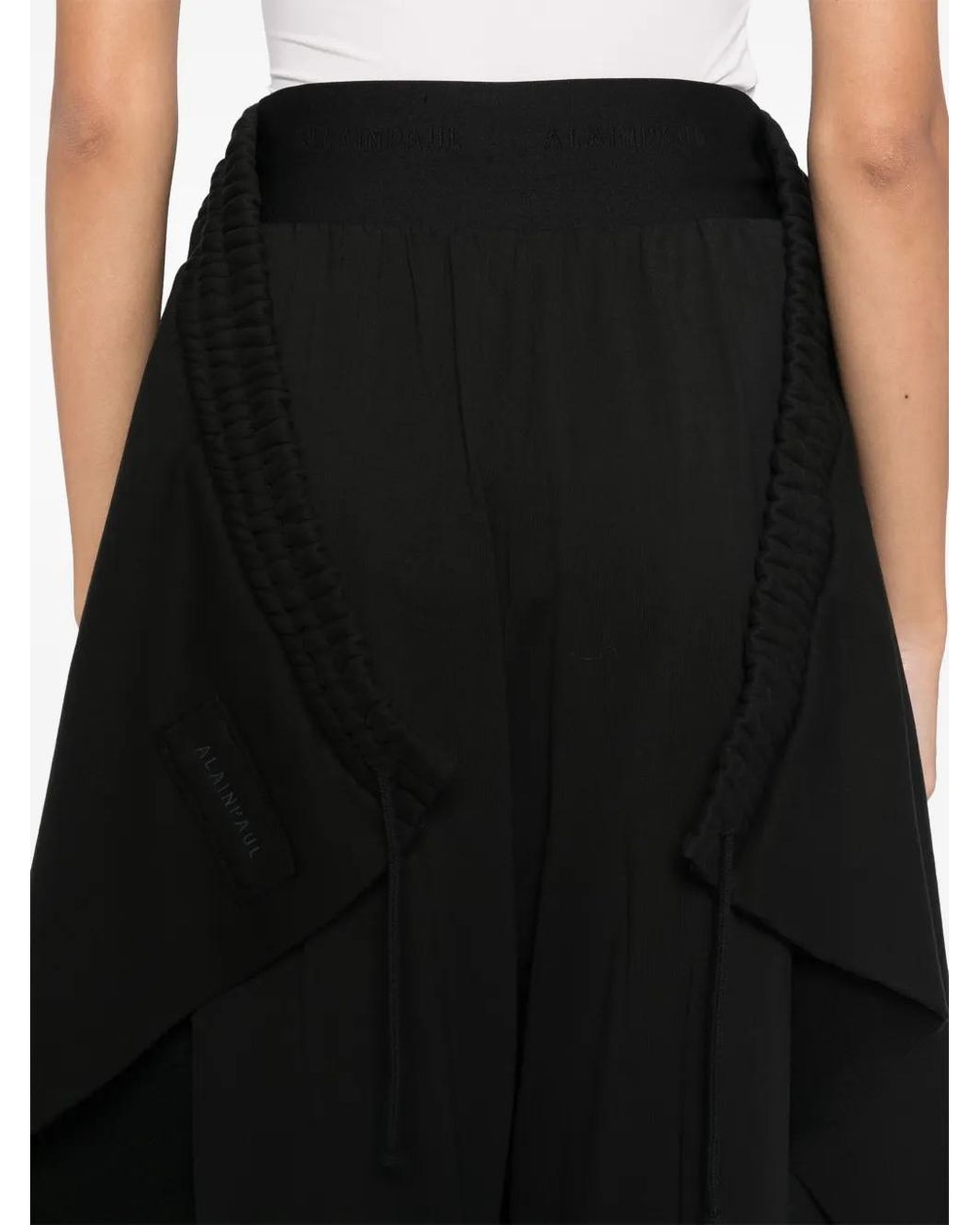 ALAINPAUL Black Cotton Logo Patch Drawstring Trousers