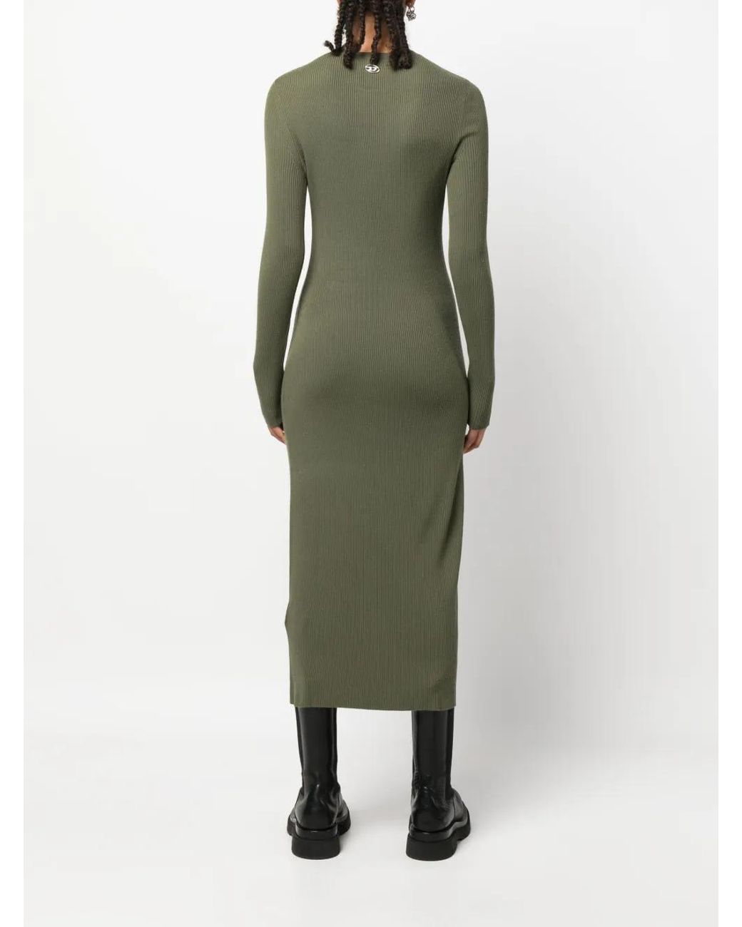 DIESEL Green Cut-Out Wool-Blend Dress