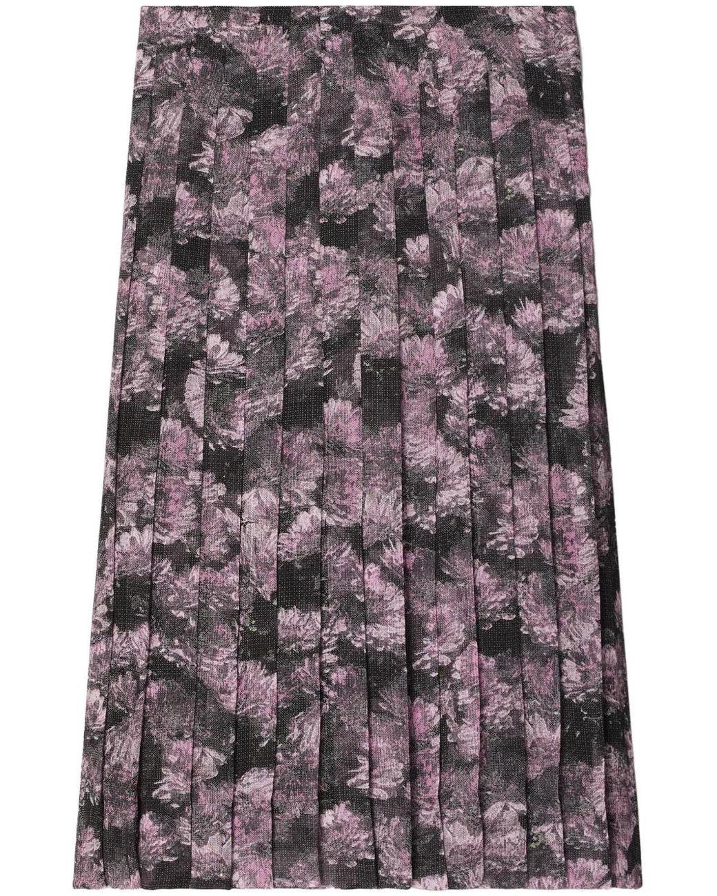 Tory Burch Purple Printed Pleated Midi Skirt