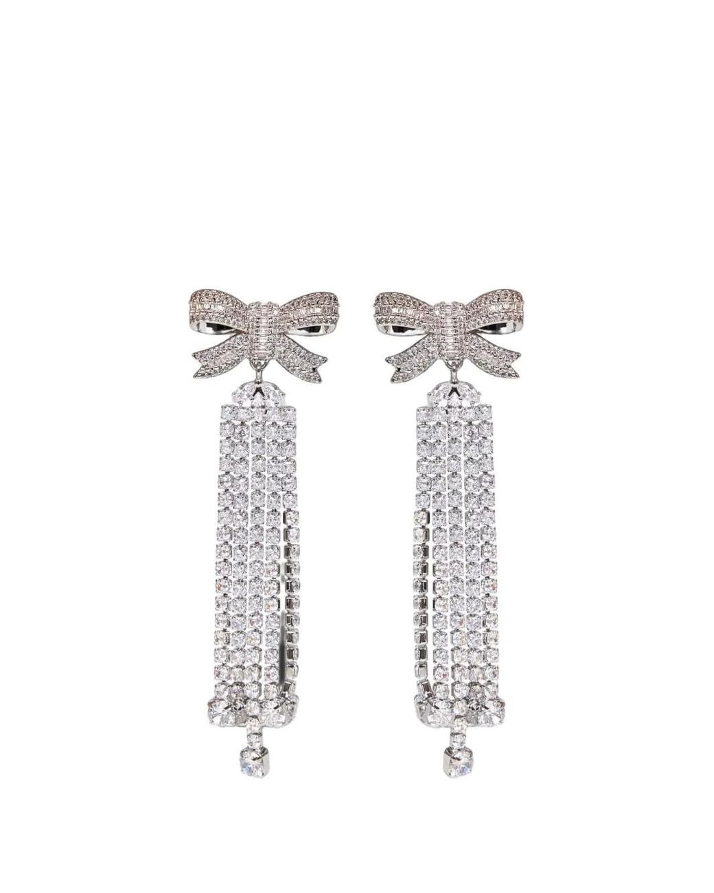 Self-Portrait White Crystal-Embellished Bow-Detail Earrings