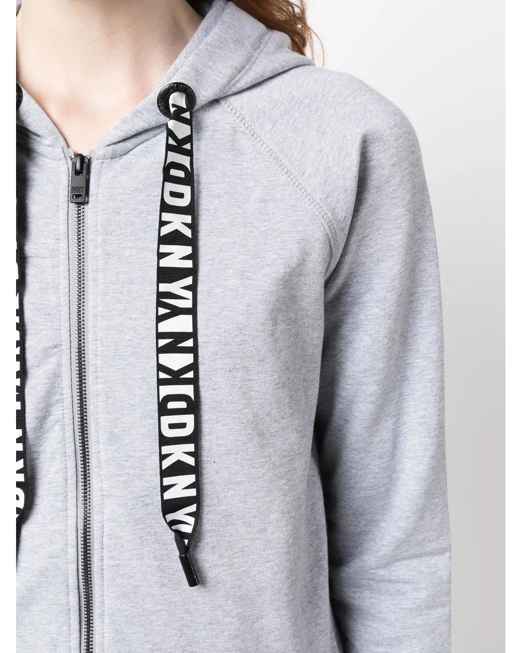 DKNY Gray Logo-Drawstring Zip-Up Hoodie