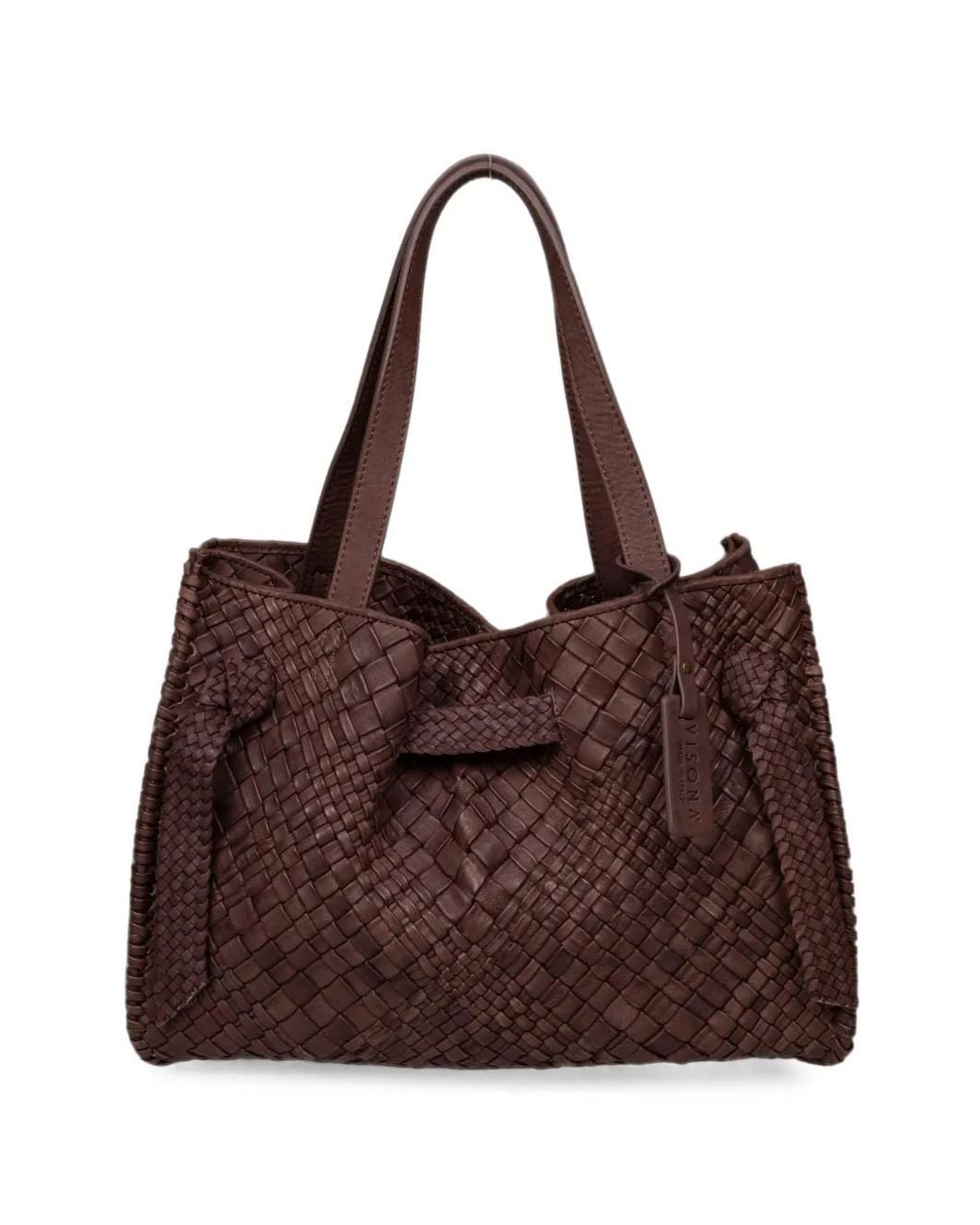 VISONA Brown Esmeralda Woven Leather Tote Bag