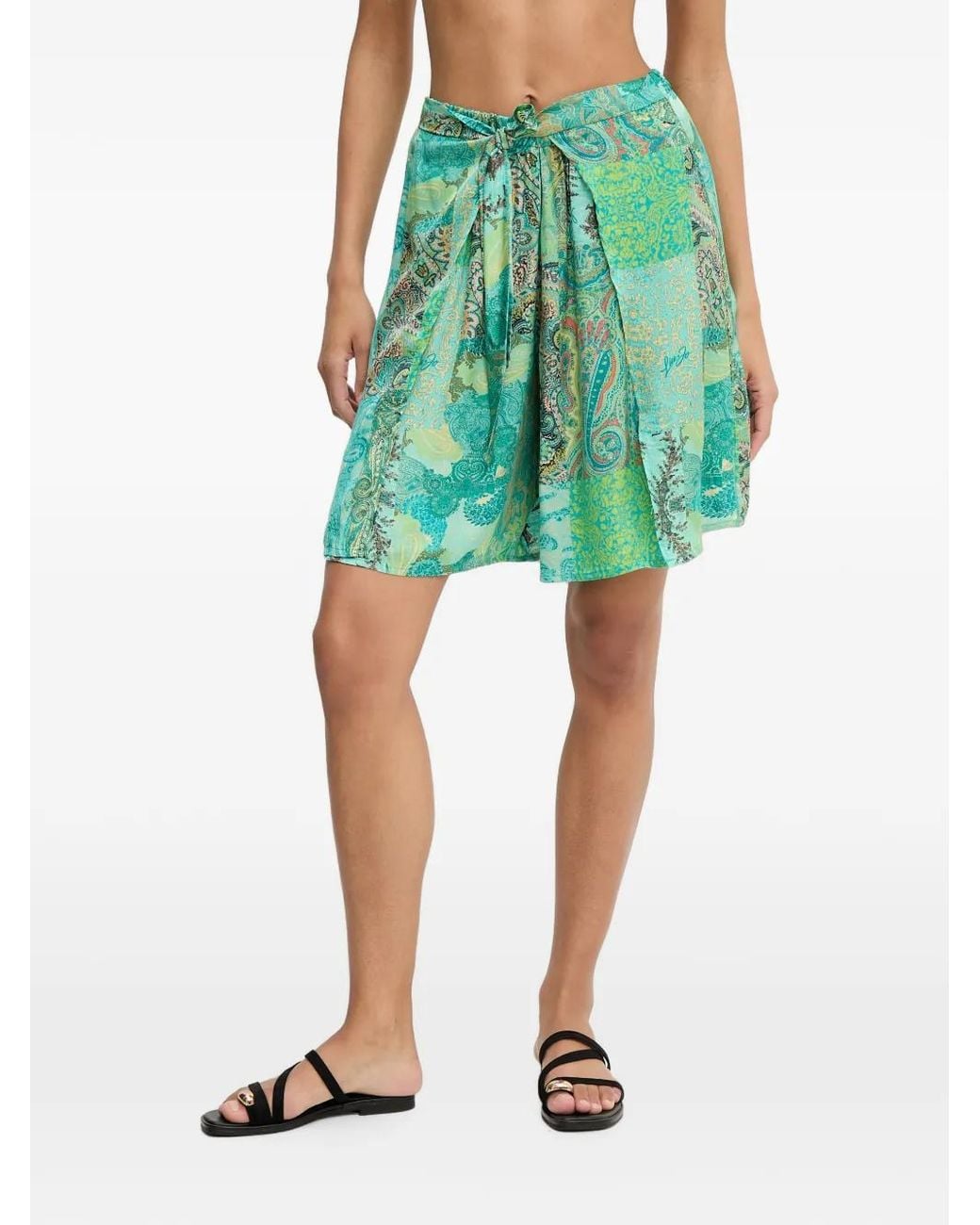 Liu Jo Green Paisley-Patchwork Shorts