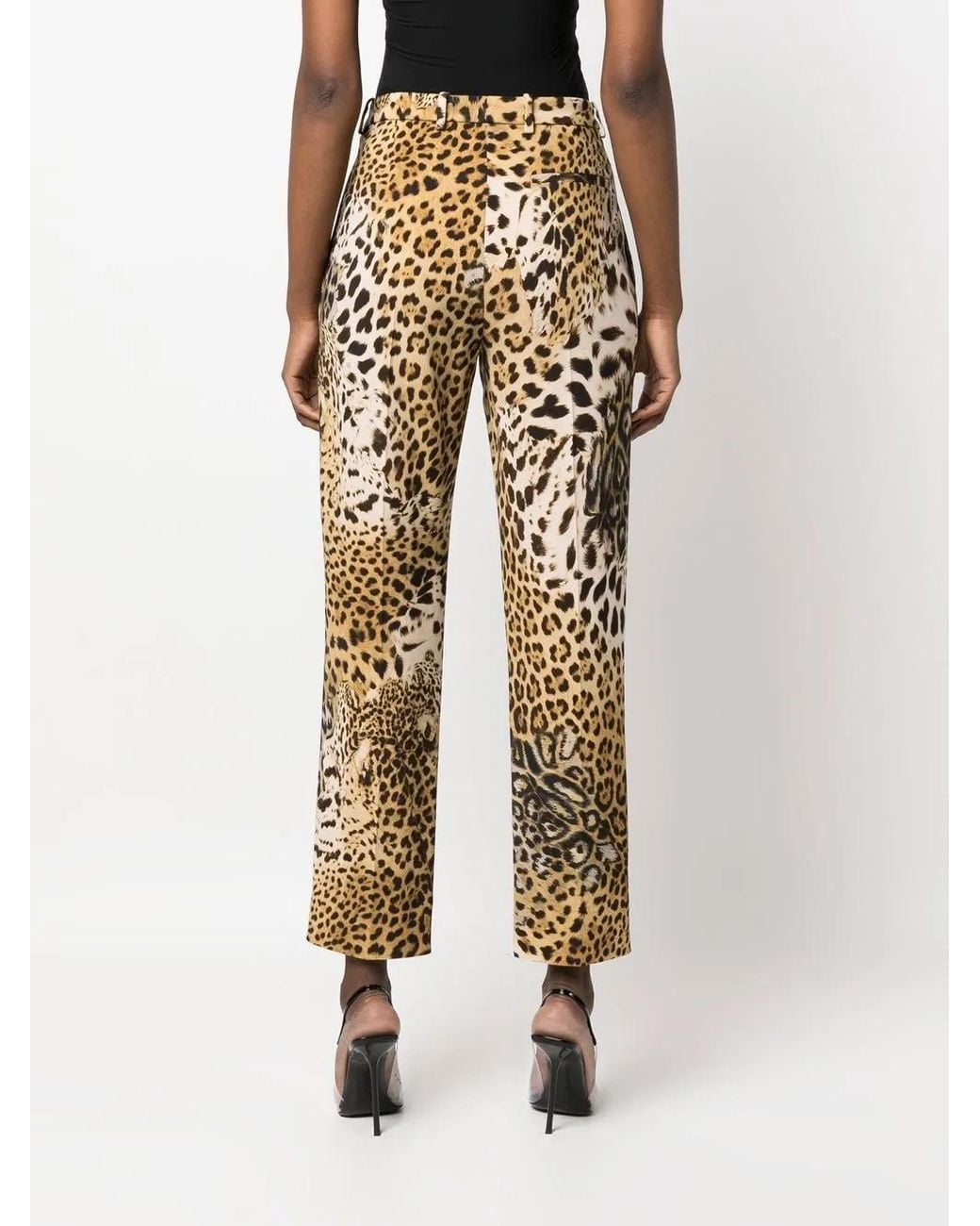 Roberto Cavalli Natural Leopard-Print Cropped Trousers