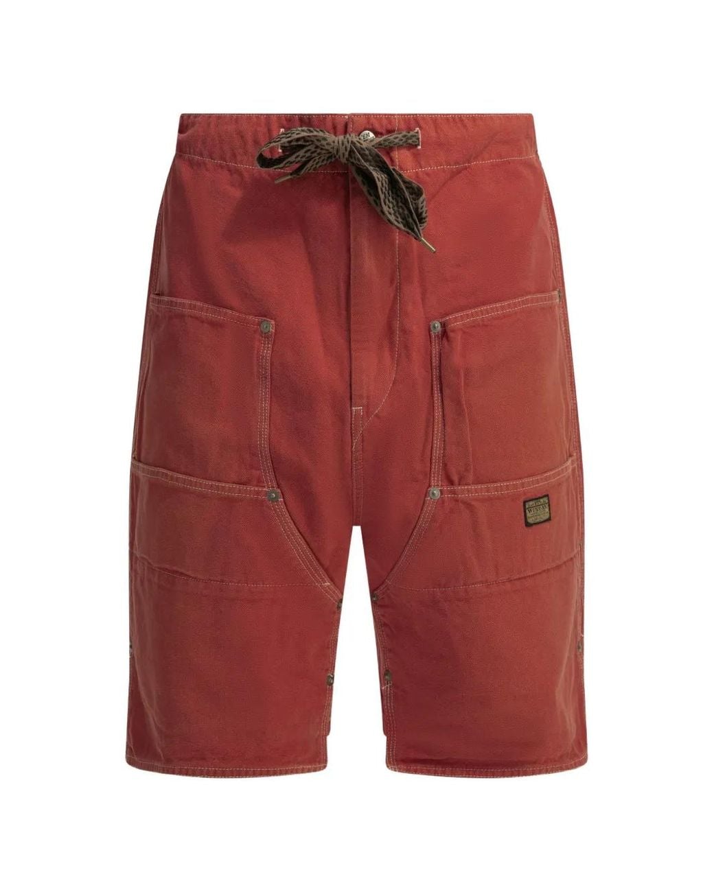 Kapital Red Contrast-Stitch Multi-Pocket Shorts for men
