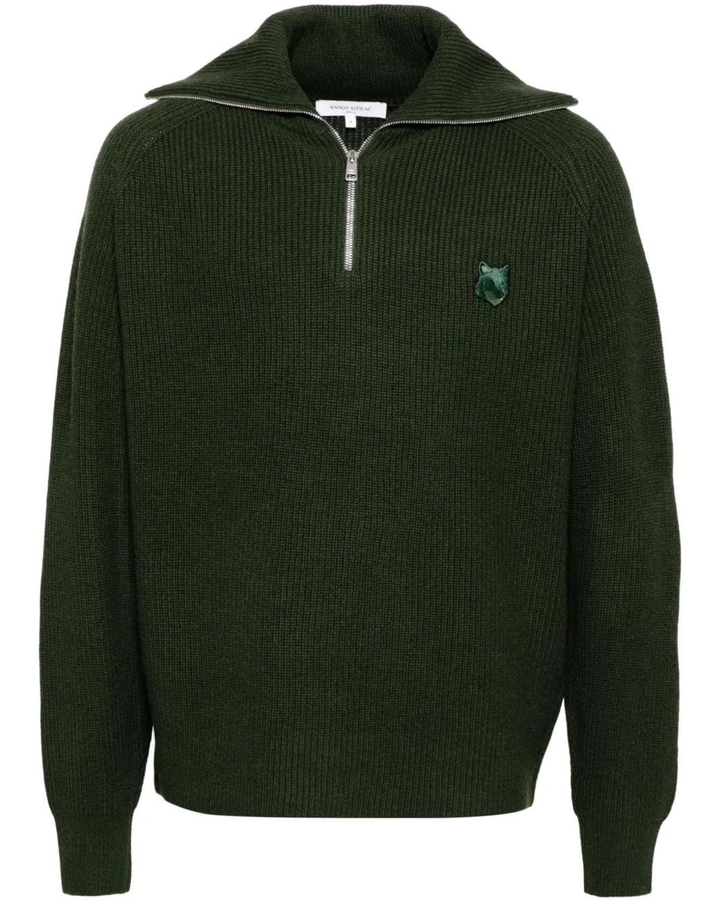 Maison Kitsuné Green Zip Collar Sweater for men