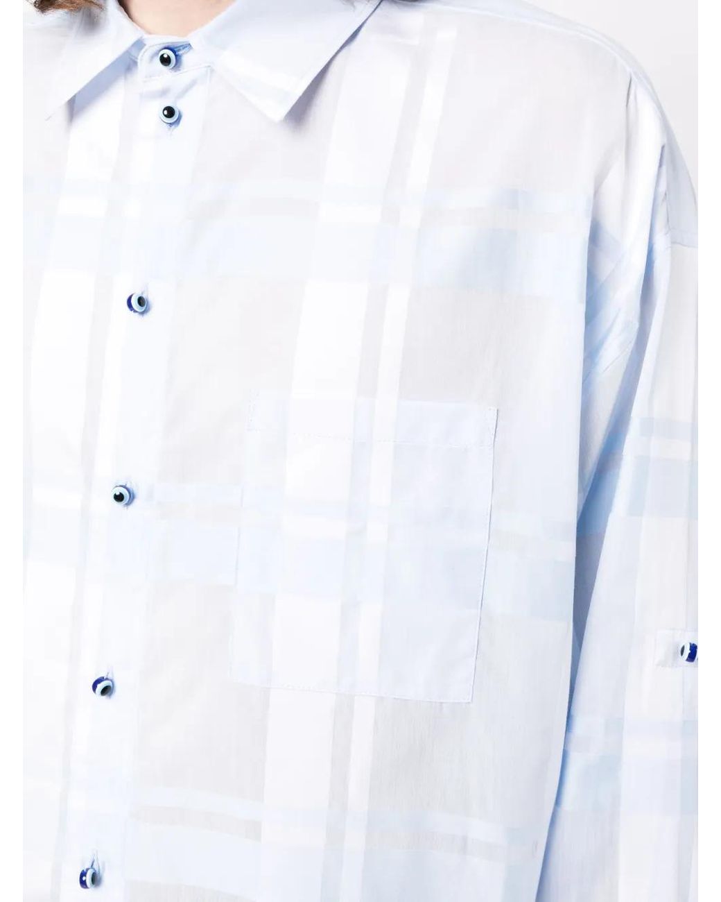 GmbH Blue Semi-Sheer Plaid Cotton Shirt for men