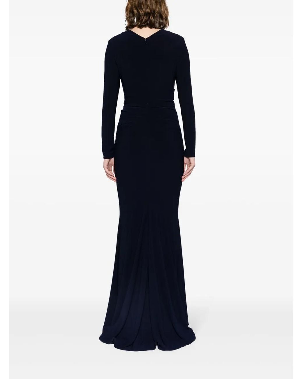 Talbot Runhof Blue Draped Crepe Maxi Dress