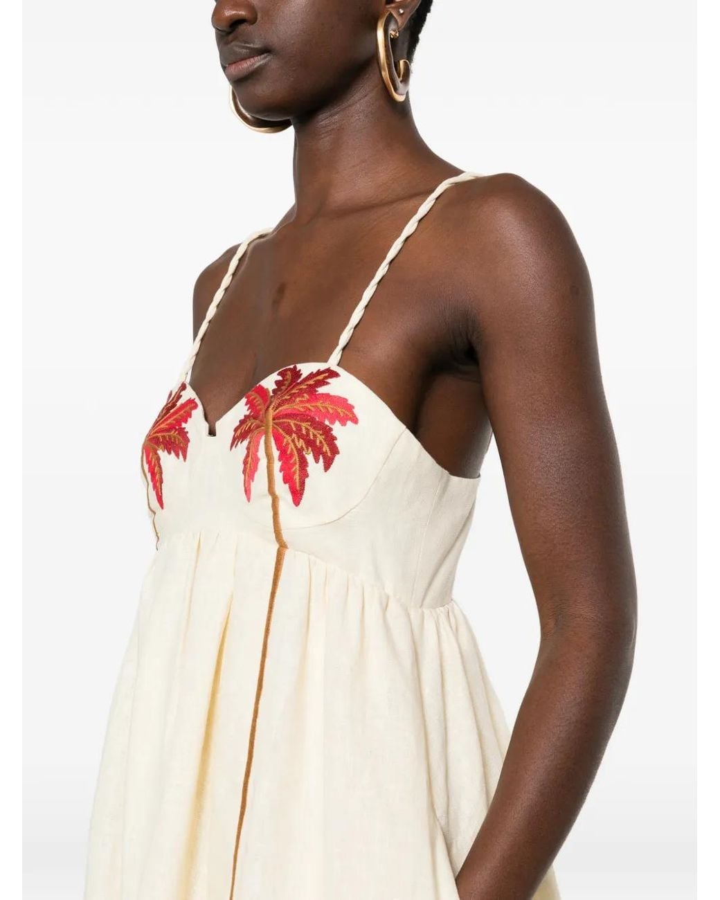 Farm Rio White Coconut Tree Embroidered Mini Dress