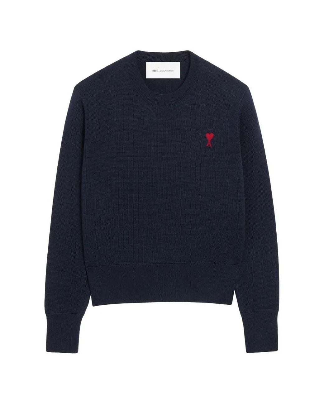 AMI Blue Wool Crewneck Sweater With Contrasted Ami De Coeur
