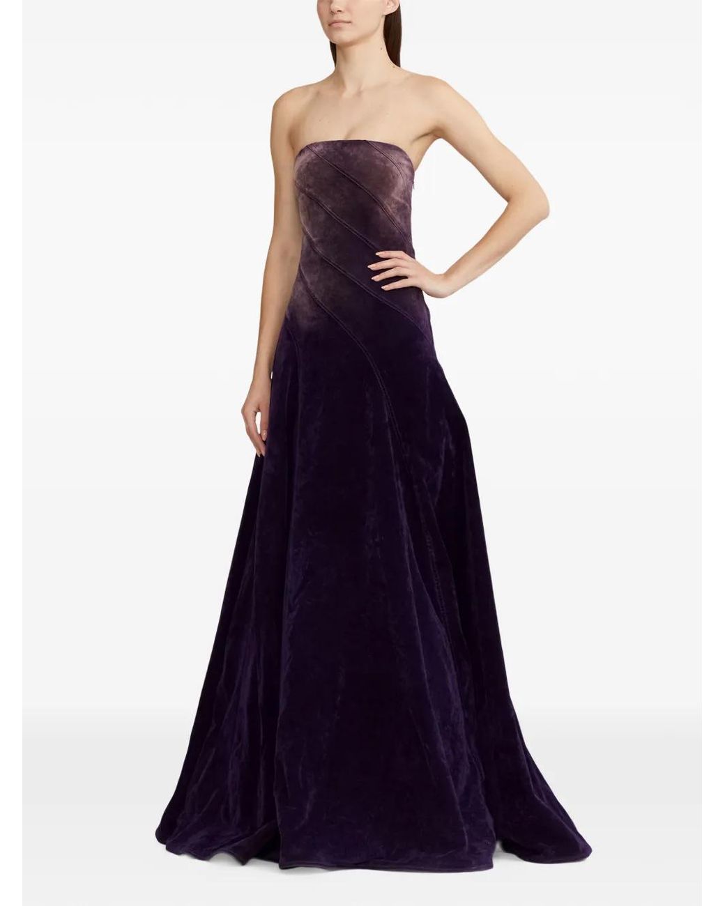 Ralph Lauren Blue Diagonal-Seam Strapless Maxi Dress
