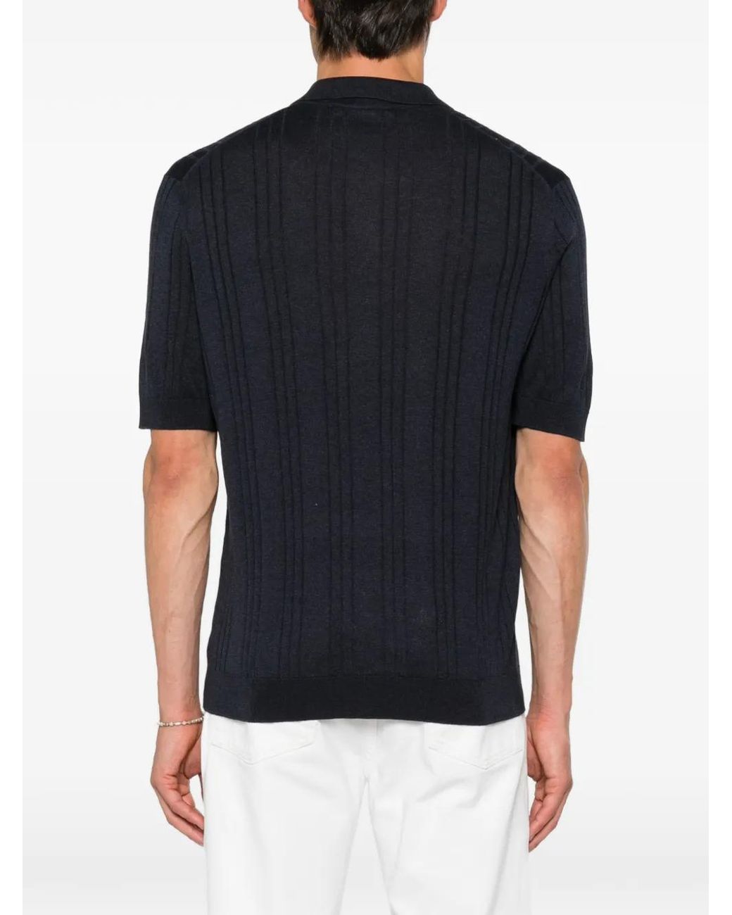 Tagliatore Black Peyton Ribbed-Knit Polo Shirt for men