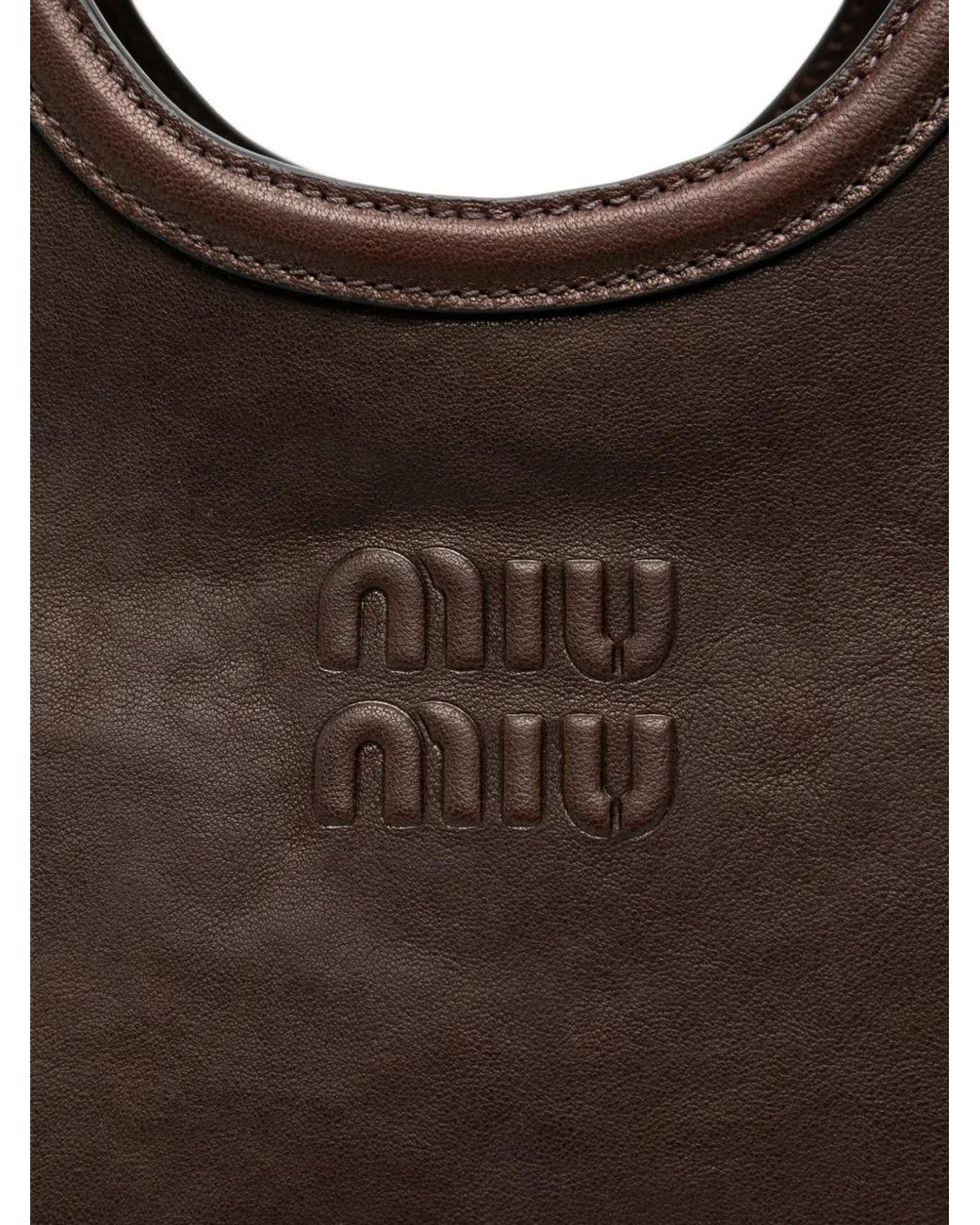Miu Miu Brown Nappa Pilot Logo-Embossed Tote Bag