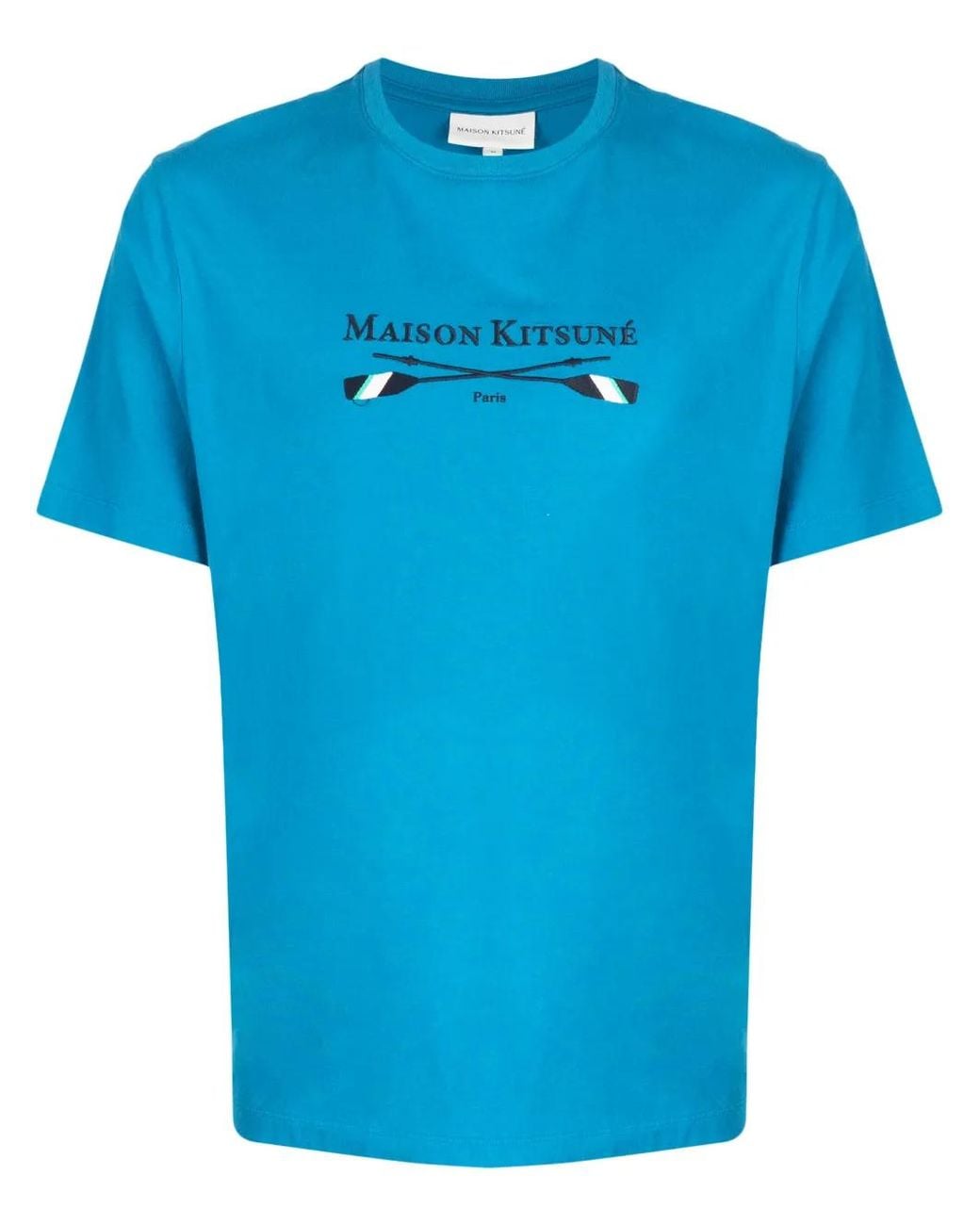 Maison Kitsuné Blue Logo-Embroidered Cotton T-Shirt for men
