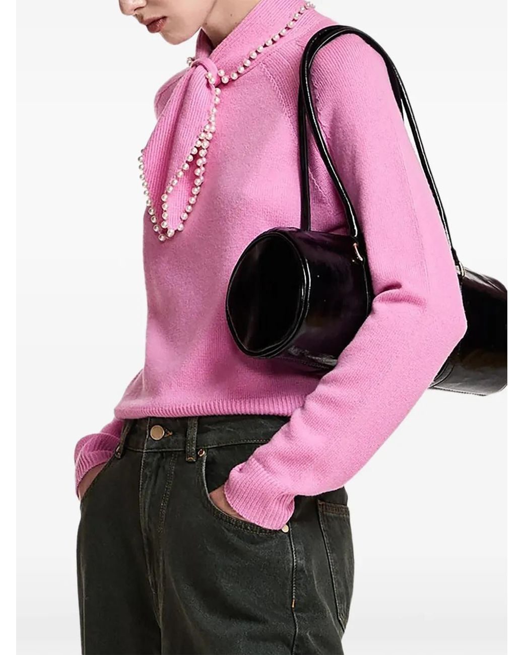 Essentiel Antwerp Pink Kasa Faux Pearl-Embellished Sweater