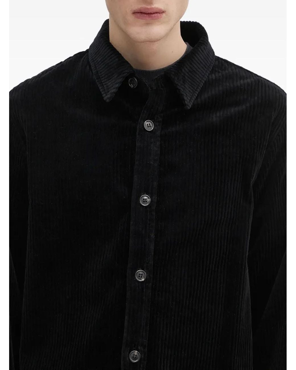A.P.C. Black Corduroy Long-Sleeve Shirt for men