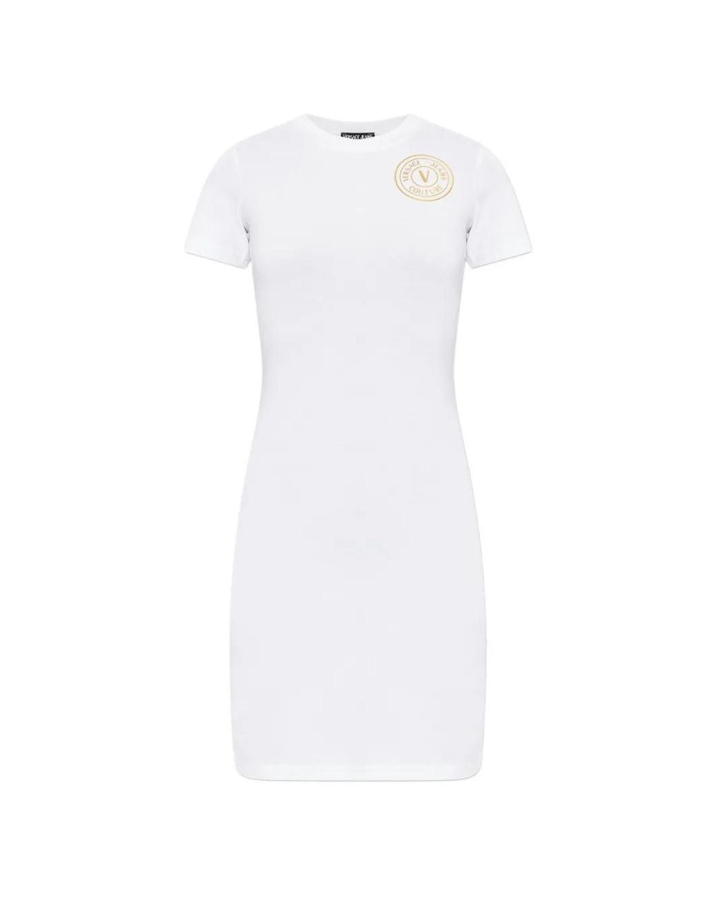 Versace Jeans Couture White Dress With Printed Logo
