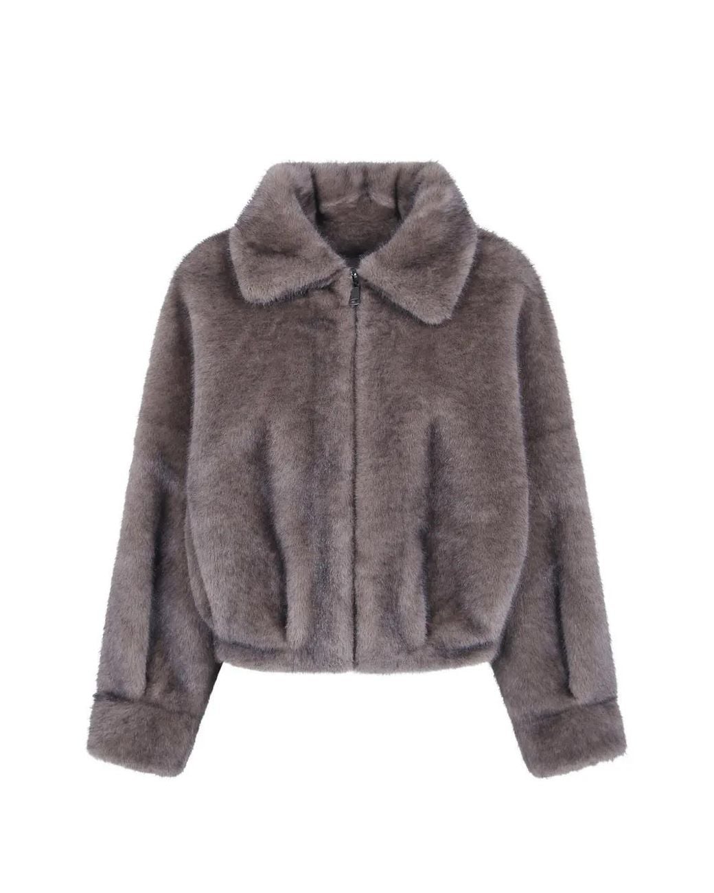 VALENTINI 1972 Brown Faux-Fur Zip-Up Jacket
