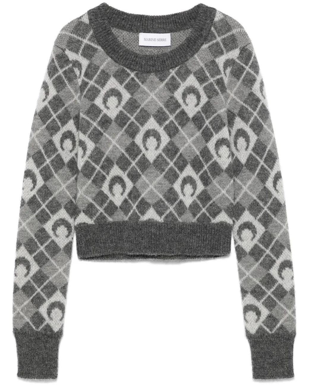 MARINE SERRE Gray Moon Argyle-Knit Sweater
