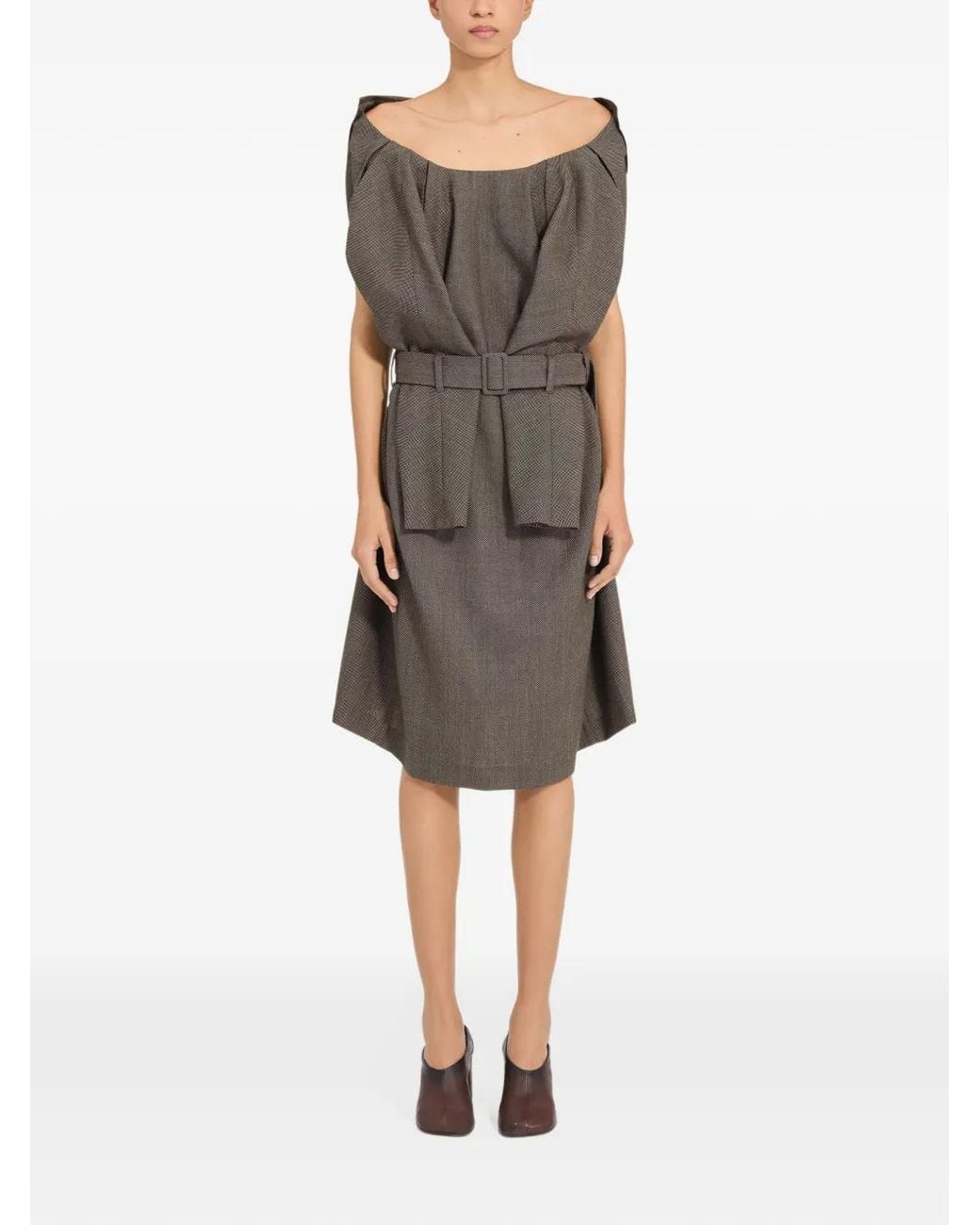MM6 by Maison Margiela Gray Belted Draped Midi Dress