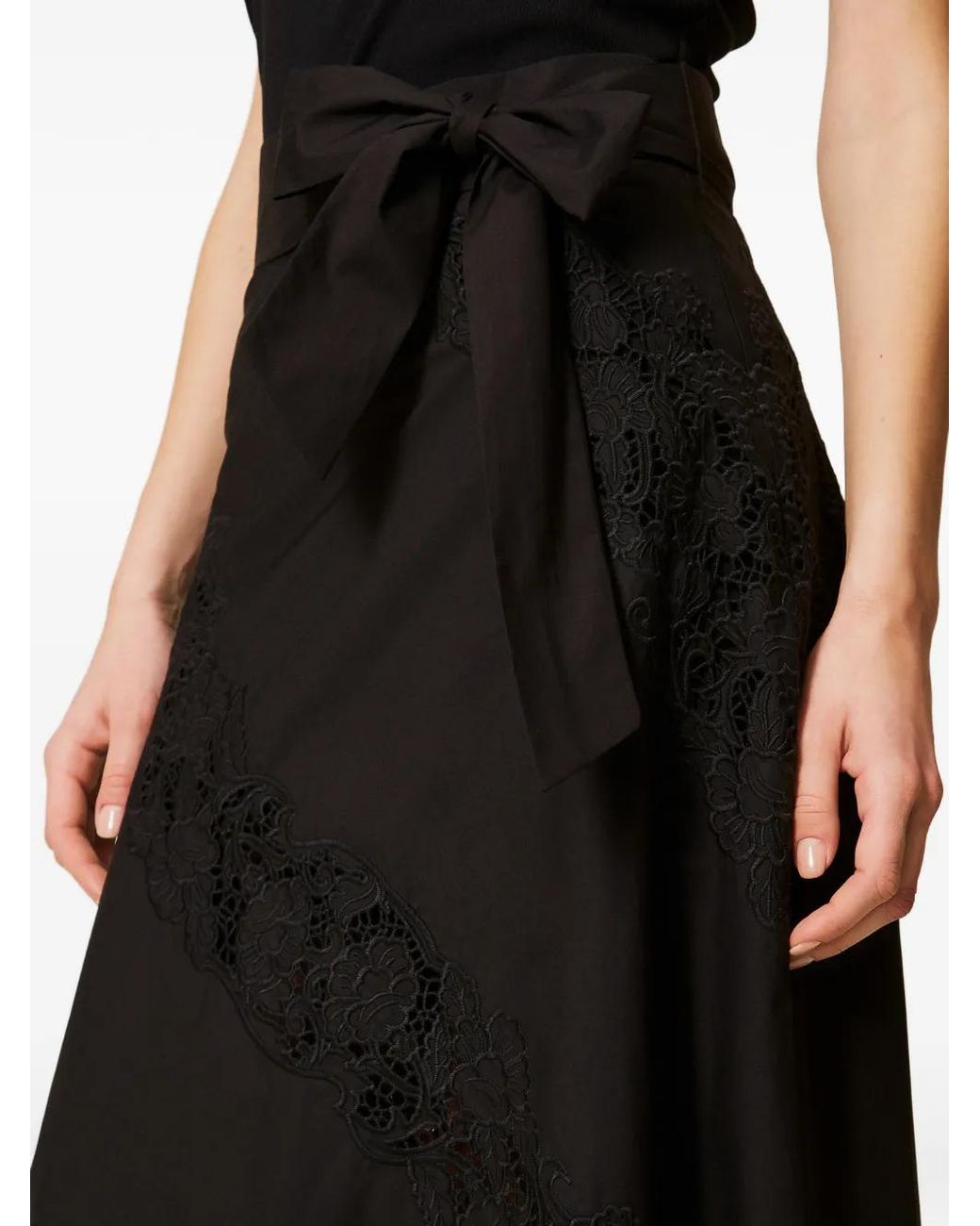 Twinset Black Midi Lace Belted Skirt