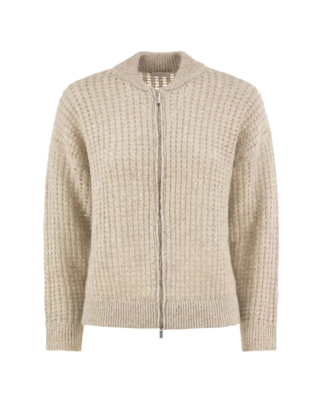Peserico Natural Waffle-Knit Sequin-Embellished Cardigan